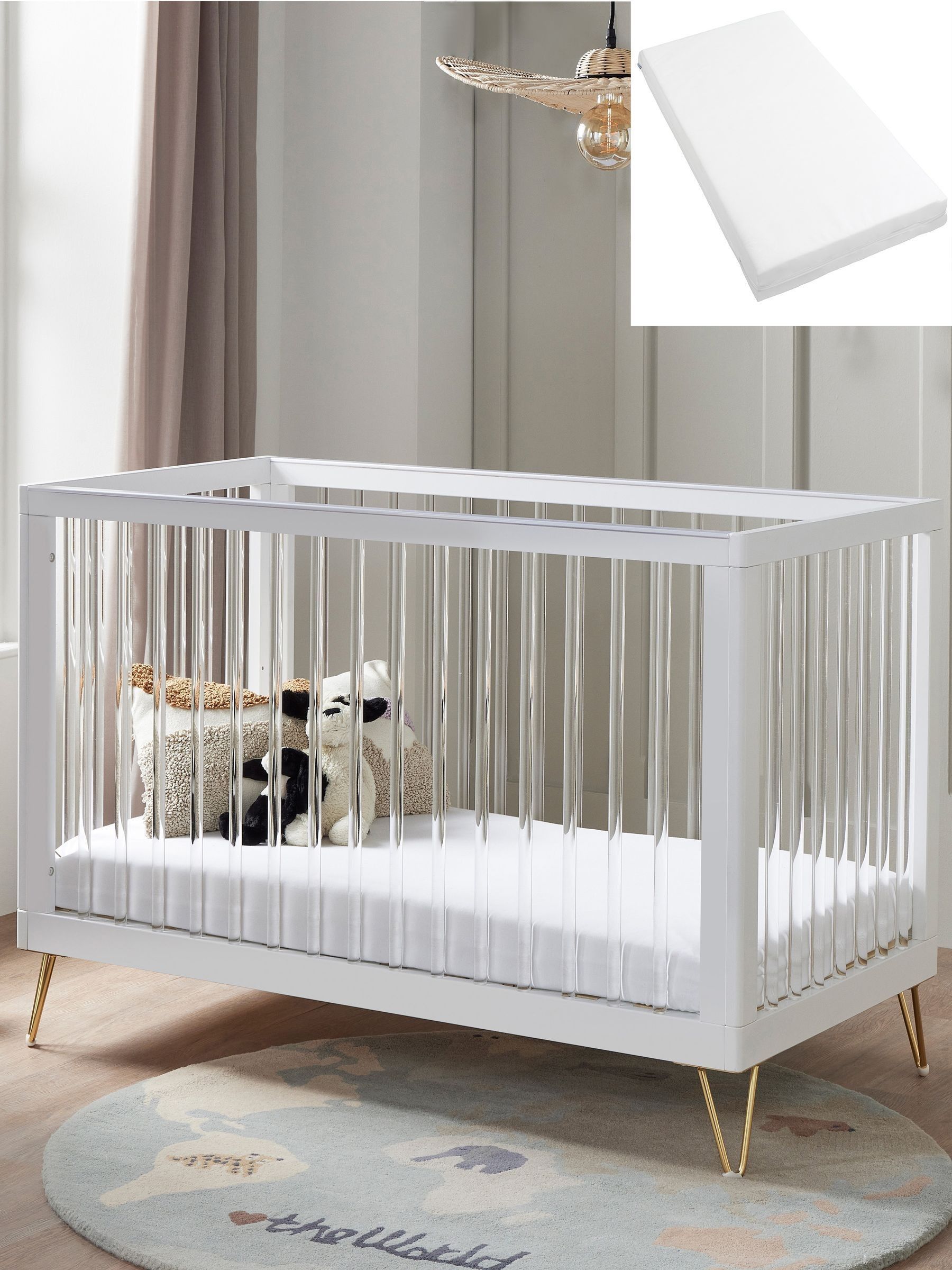 Babymore Acrylic Kimi Cot Bed with Fibre Mattress - Image 1 of 6