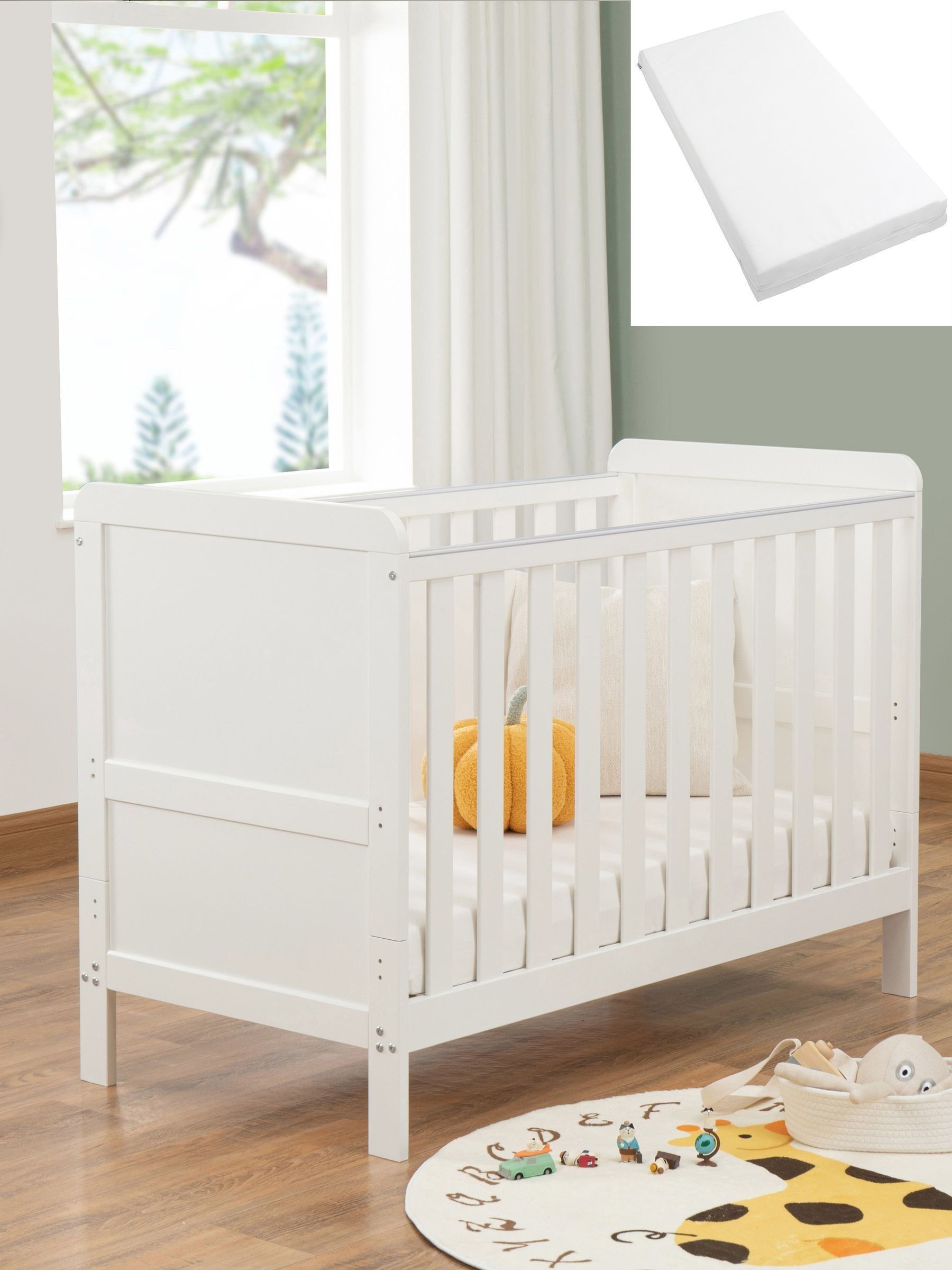 Babymore White Mini Caro Urban Cot Bed with Fibre Mattress - Image 1 of 6