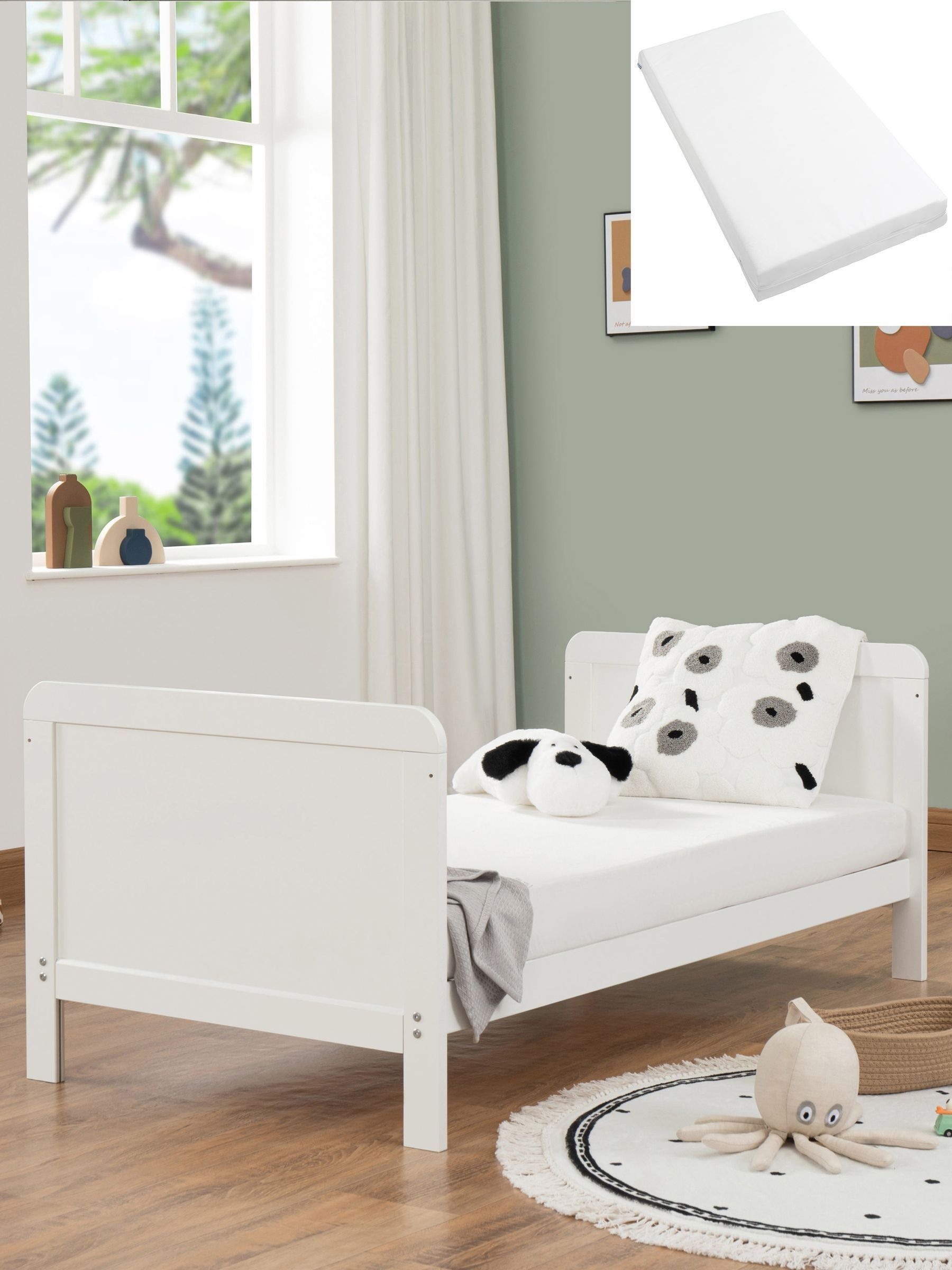 Babymore White Caro Urban Cot Bed with Fibre mattress - Image 3 of 6