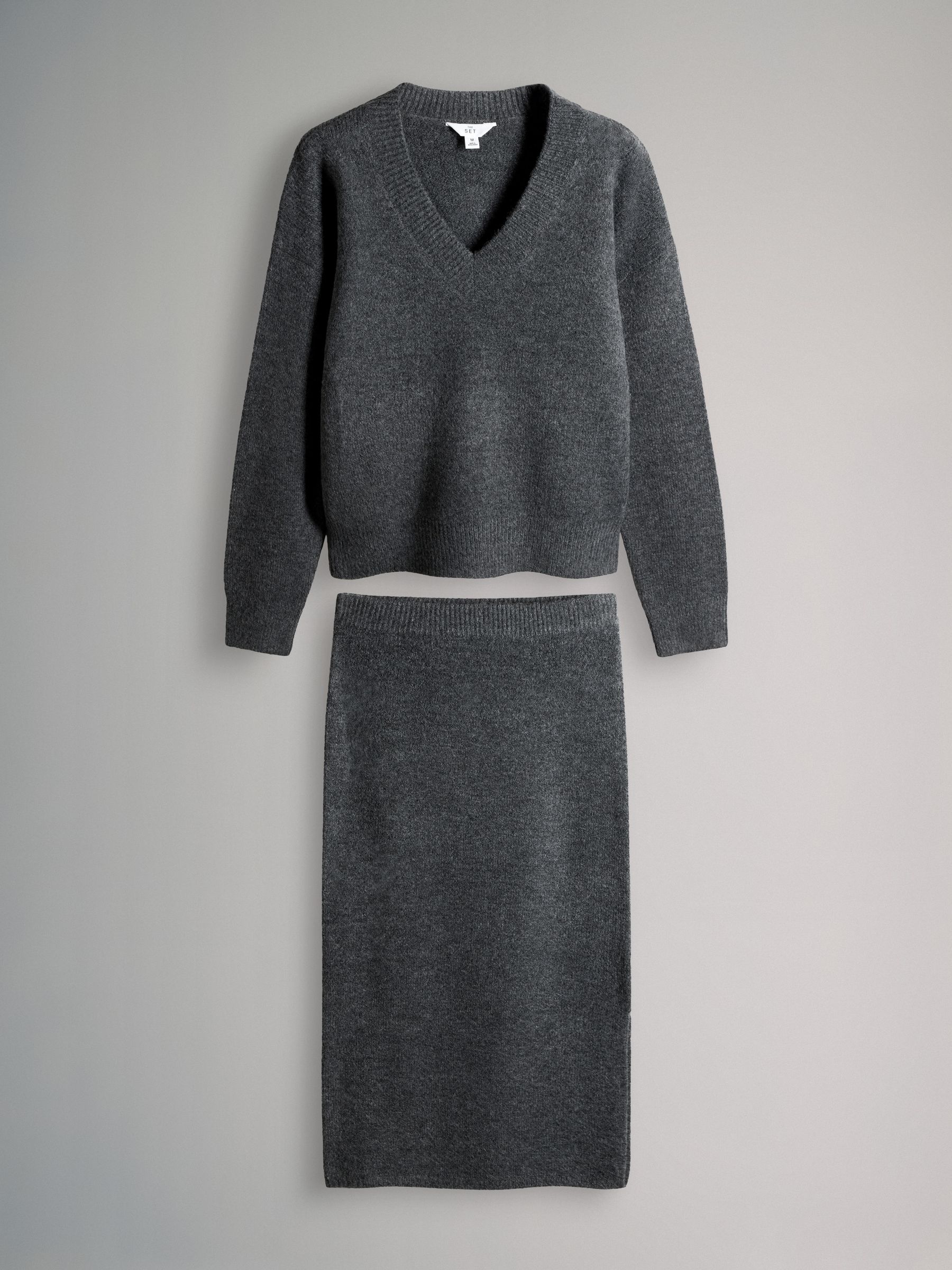 Charcoal Grey Knitted Crew Neck Jumper and Skirt Co-Ord - Image 2 of 6