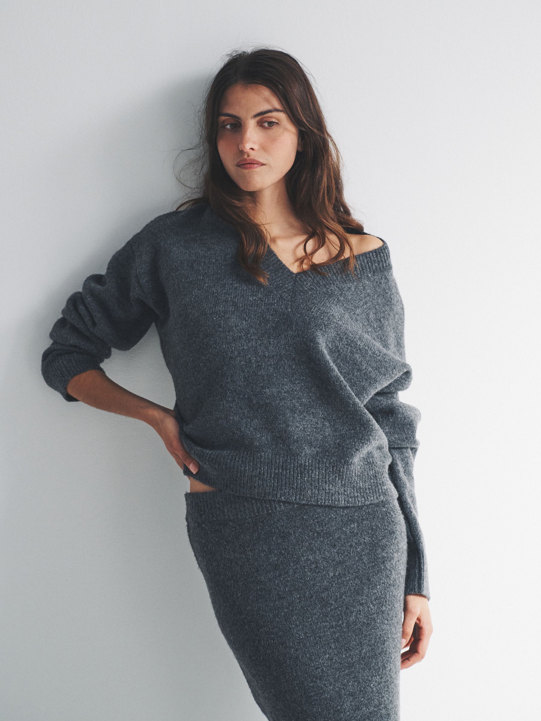Charcoal Grey Knitted Crew Neck Jumper and Skirt Co-Ord - Image 4 of 6