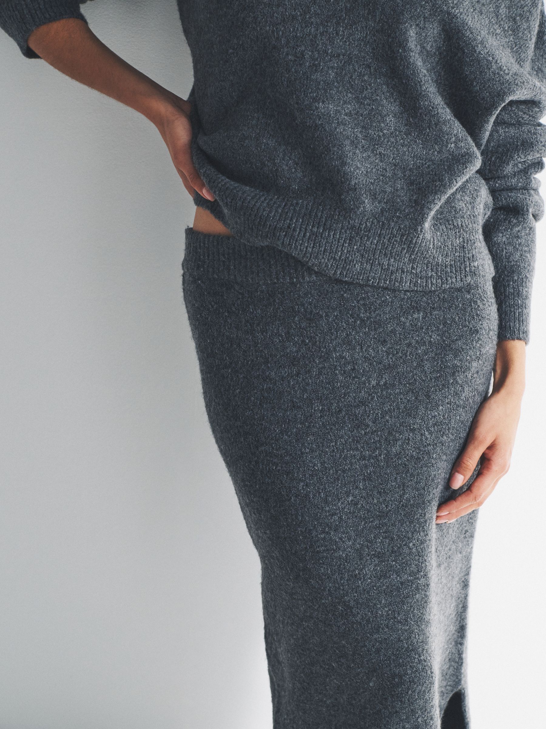 Charcoal Grey Knitted Crew Neck Jumper and Skirt Co-Ord - Image 6 of 6