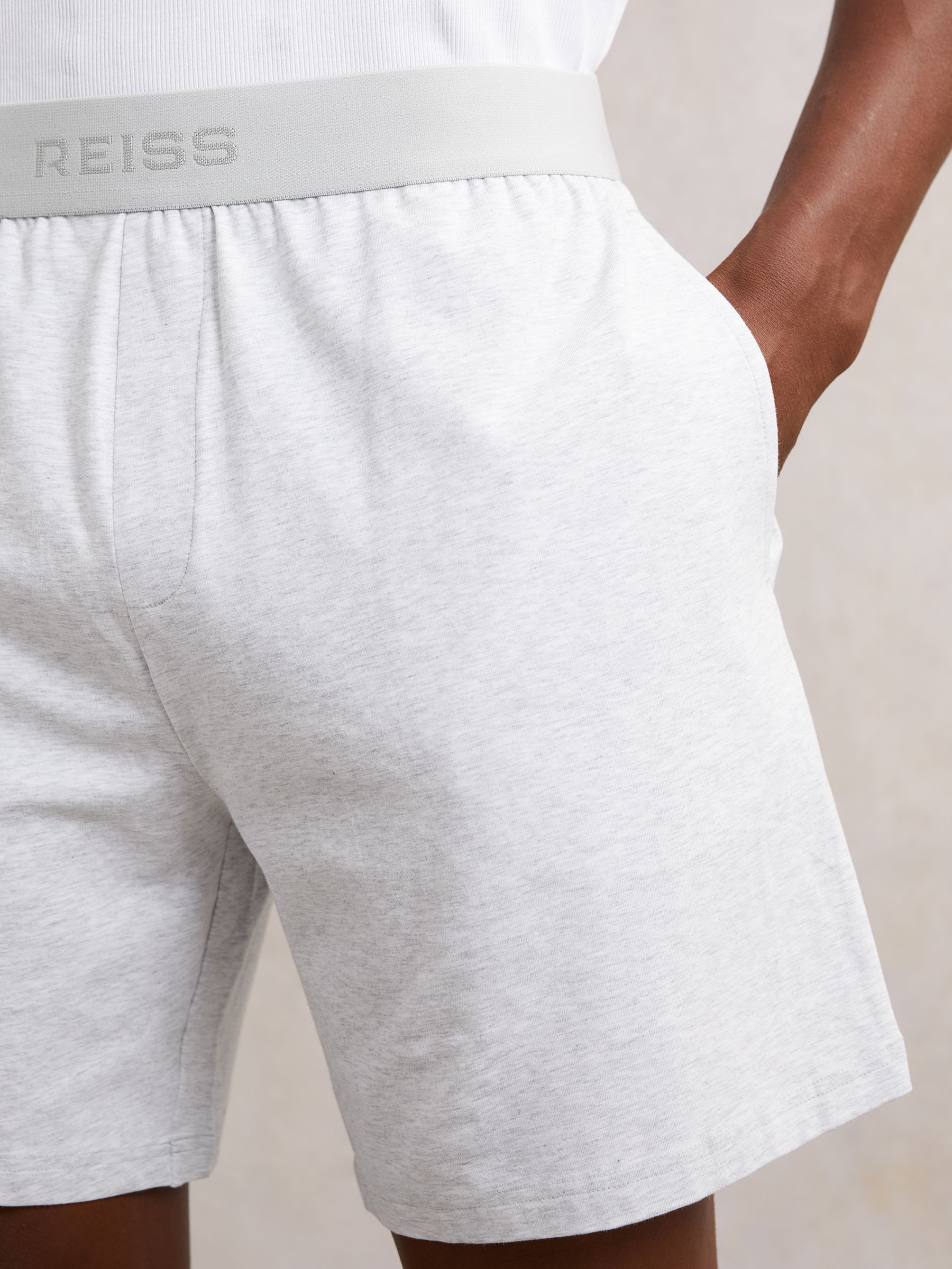Cotton Jersey Logo-Waistband Shorts with Stretch in Soft Grey - image 5