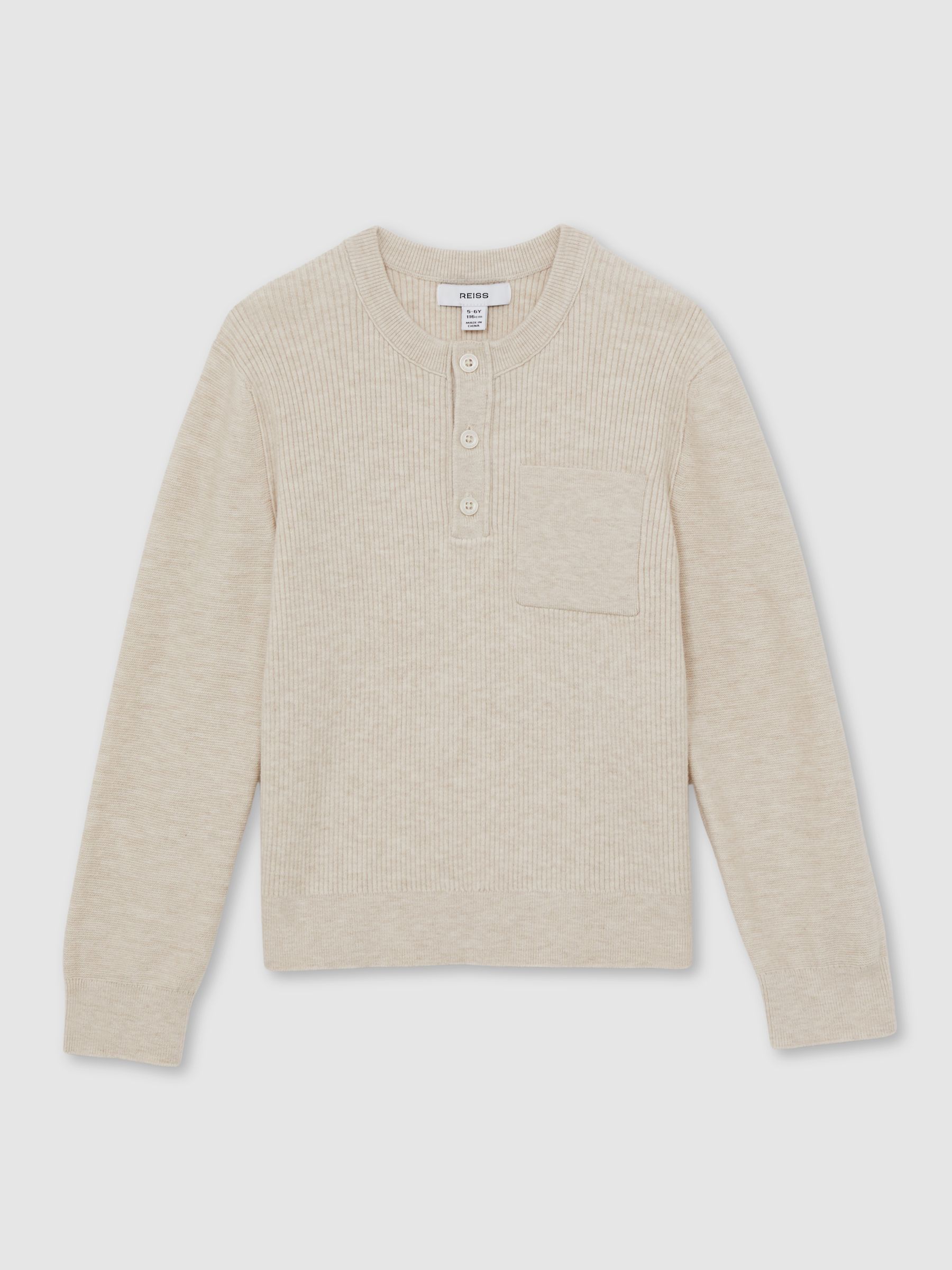 3-9 yrs Cotton-Blend Rib-Knit Henley Top in Oatmeal Melange - Image 2 of 5