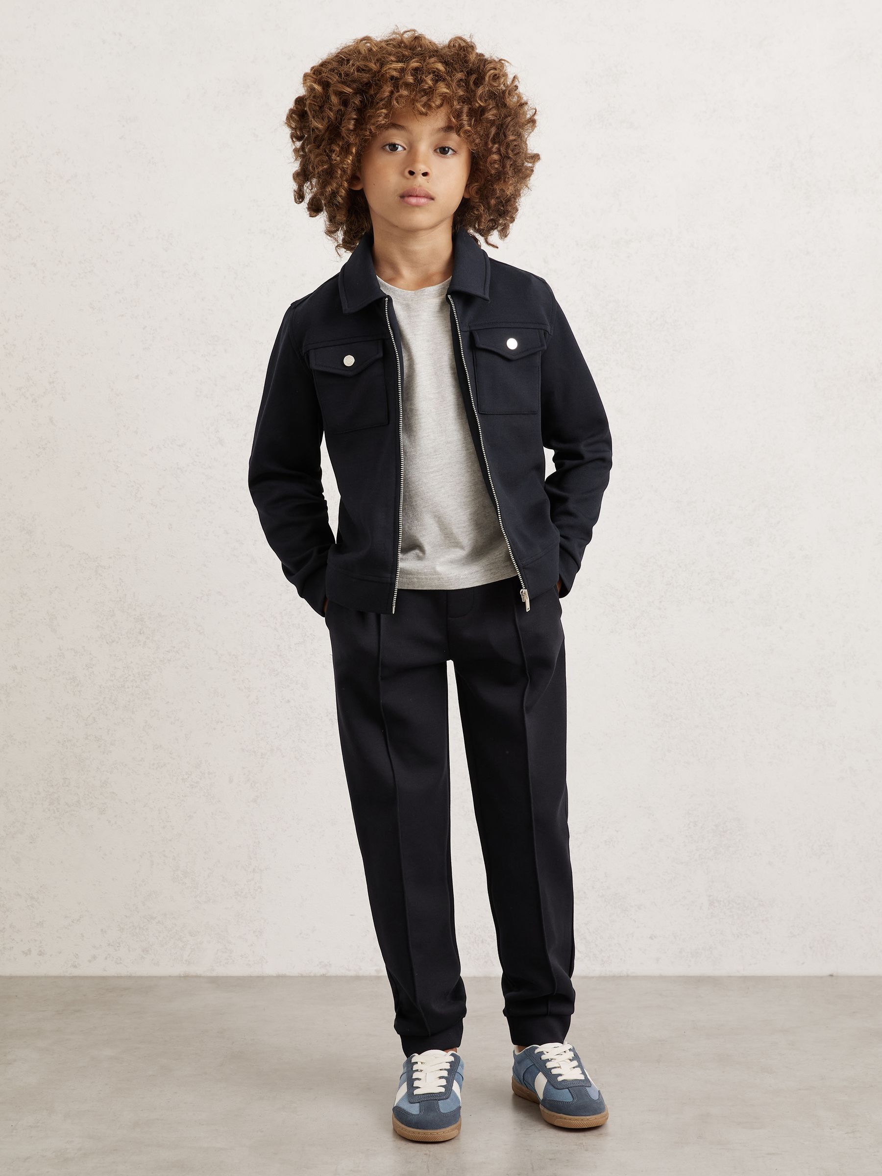 9-13 yrs Interlock Zip-Through Overshirt in Navy Blue - Image 1 of 5