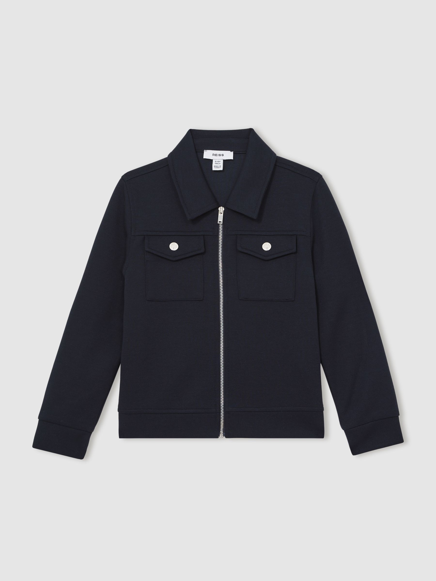 9-13 yrs Interlock Zip-Through Overshirt in Navy Blue - Image 2 of 5