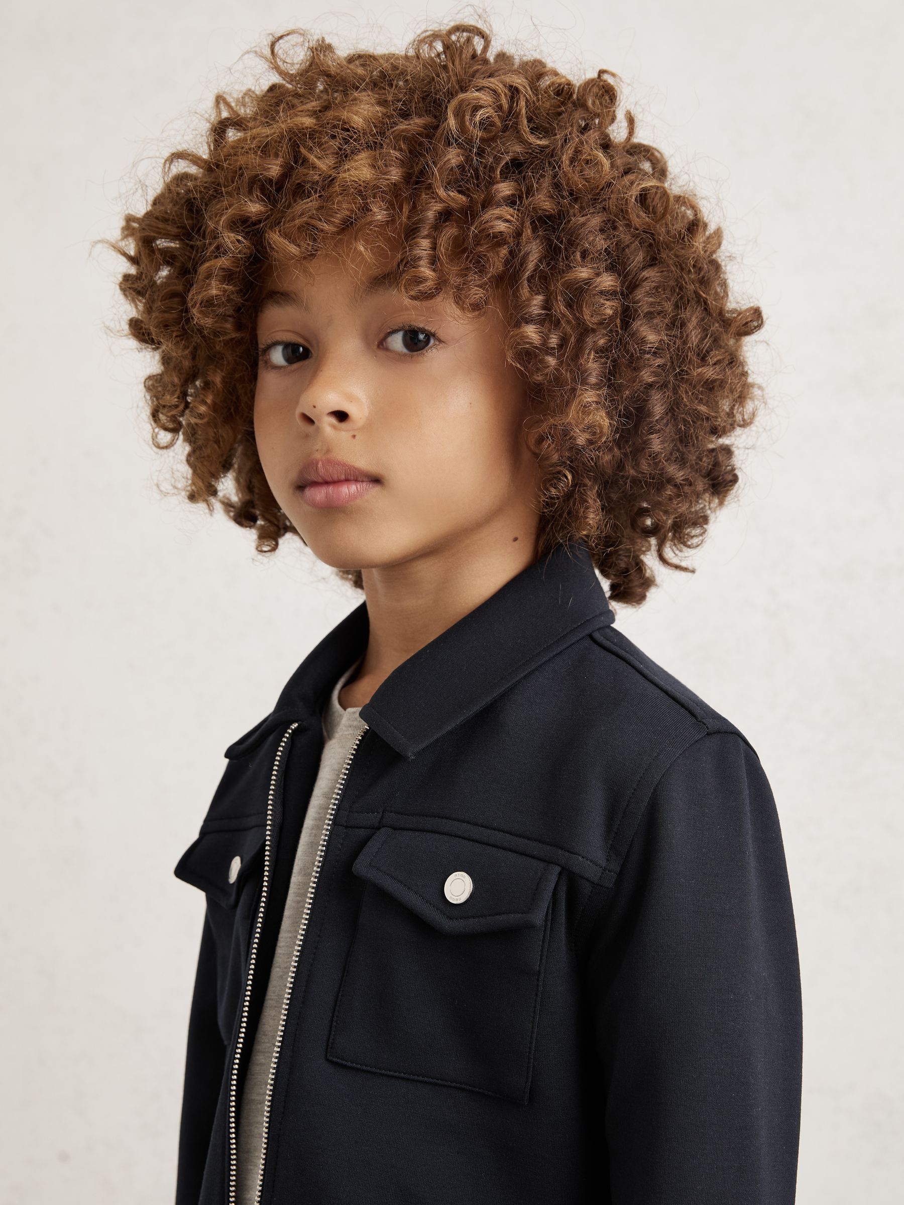 9-13 yrs Interlock Zip-Through Overshirt in Navy Blue - Image 4 of 5