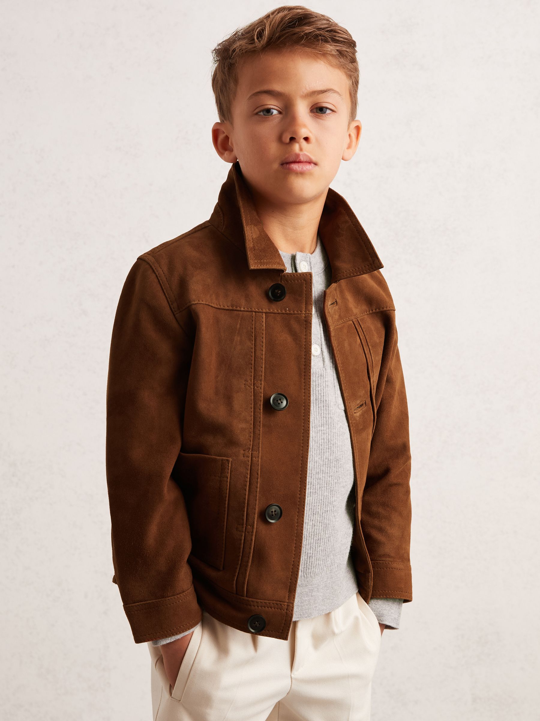 3-9 yrs Suede Worker Jacket in Tobacco Brown - Image 3 of 4