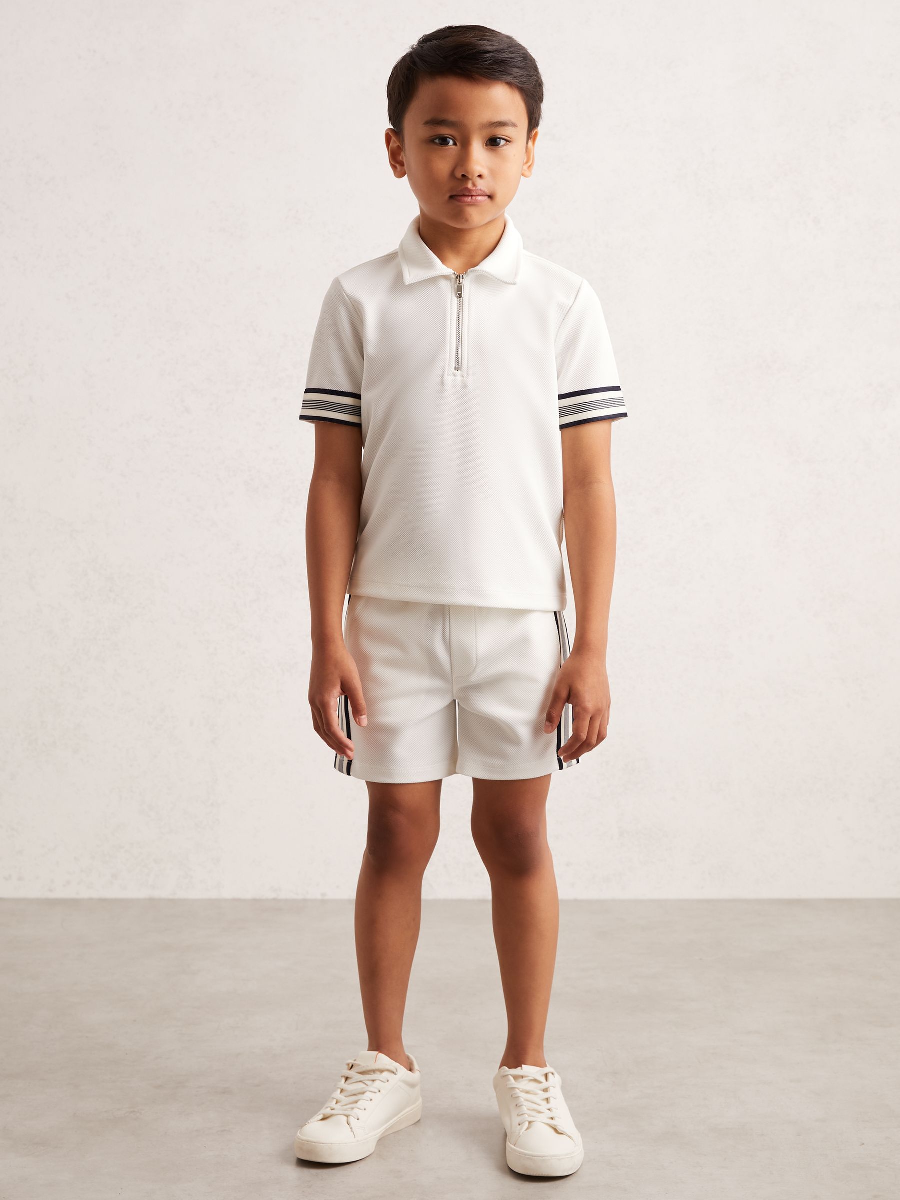 3-9 yrs Textured Half Zip Polo Shirt in White - Image 3 of 4