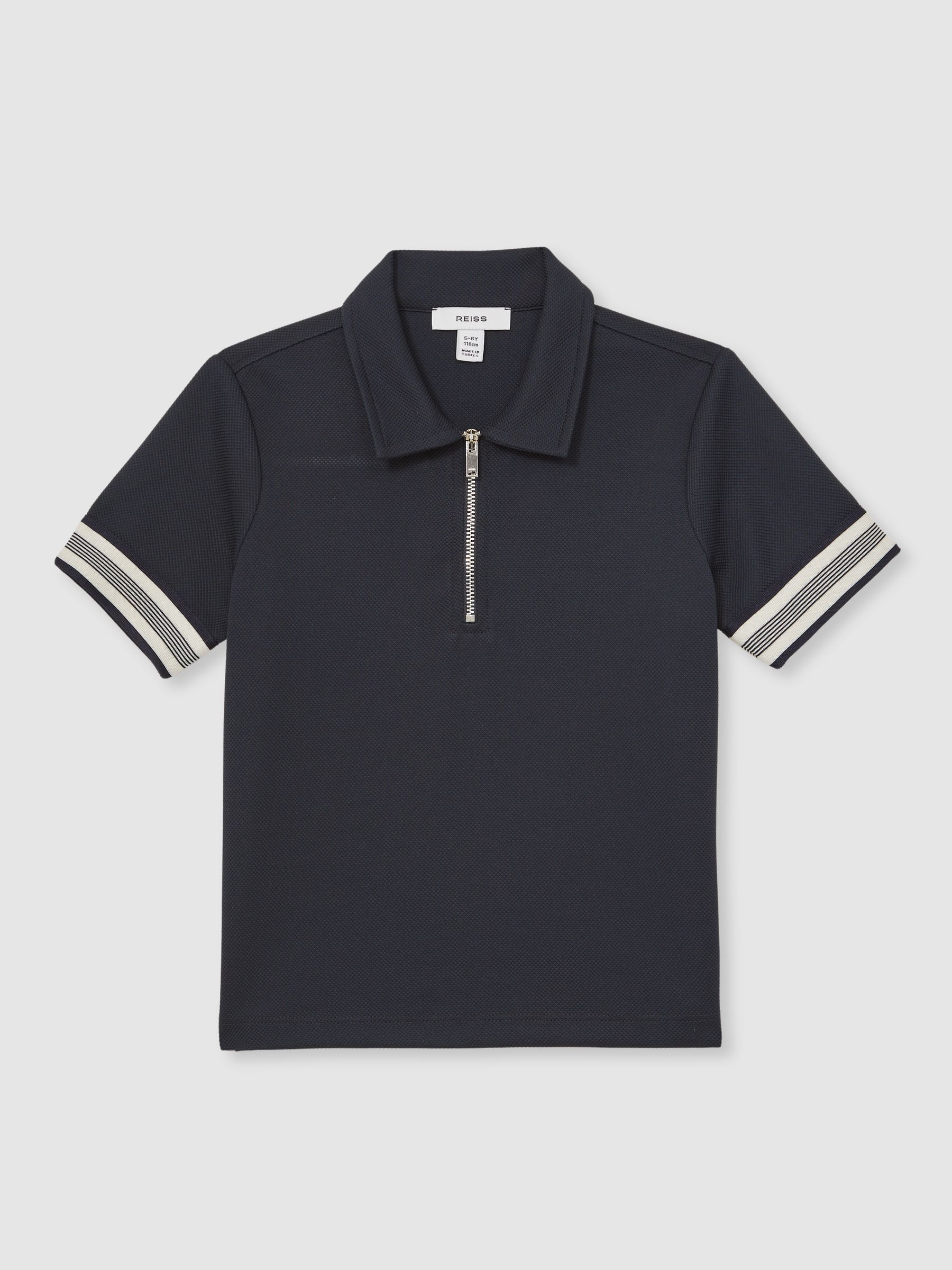 3-9 yrs Textured Half Zip Polo Shirt in Navy Blue - Image 2 of 4