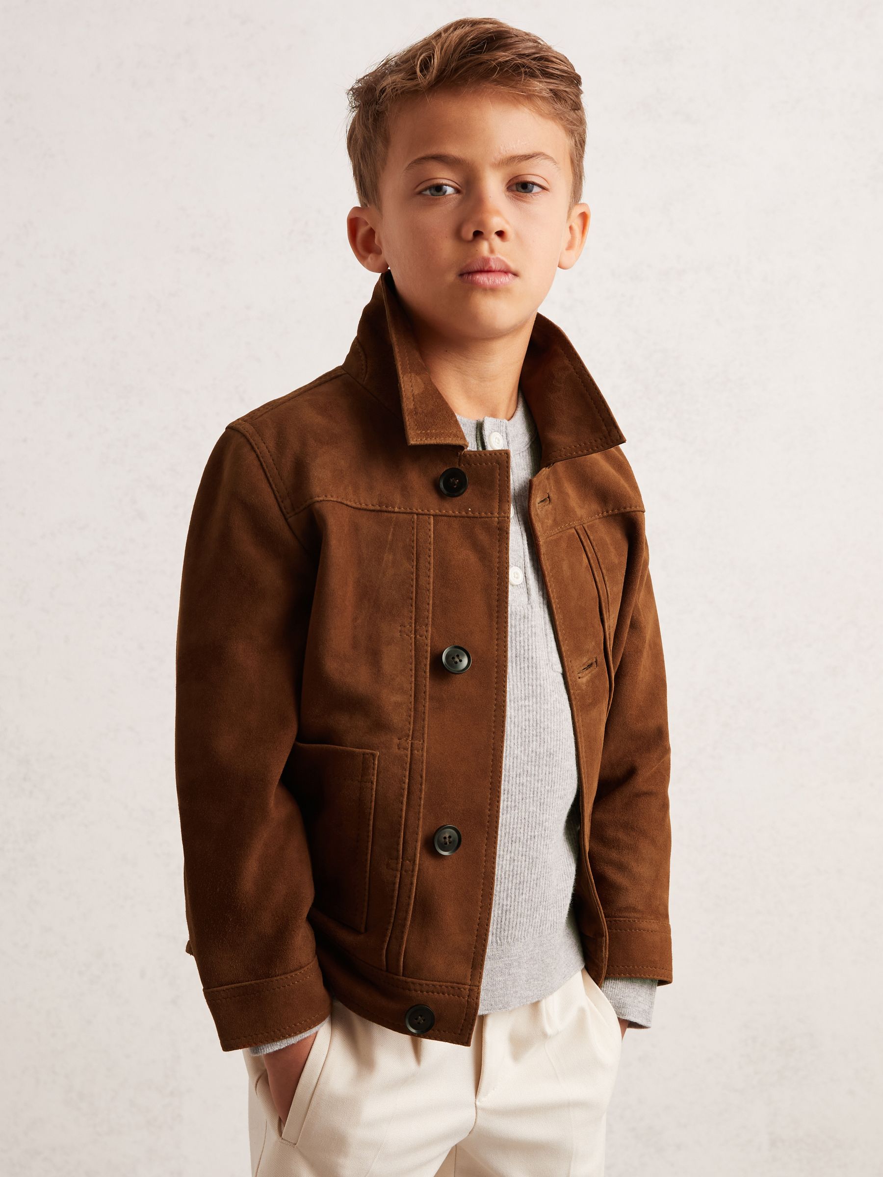 Suede Worker Jacket in Tobacco Brown - Image 1 of 4 Suede Worker Jacket in Tobacco Brown - Image 1 of 4
