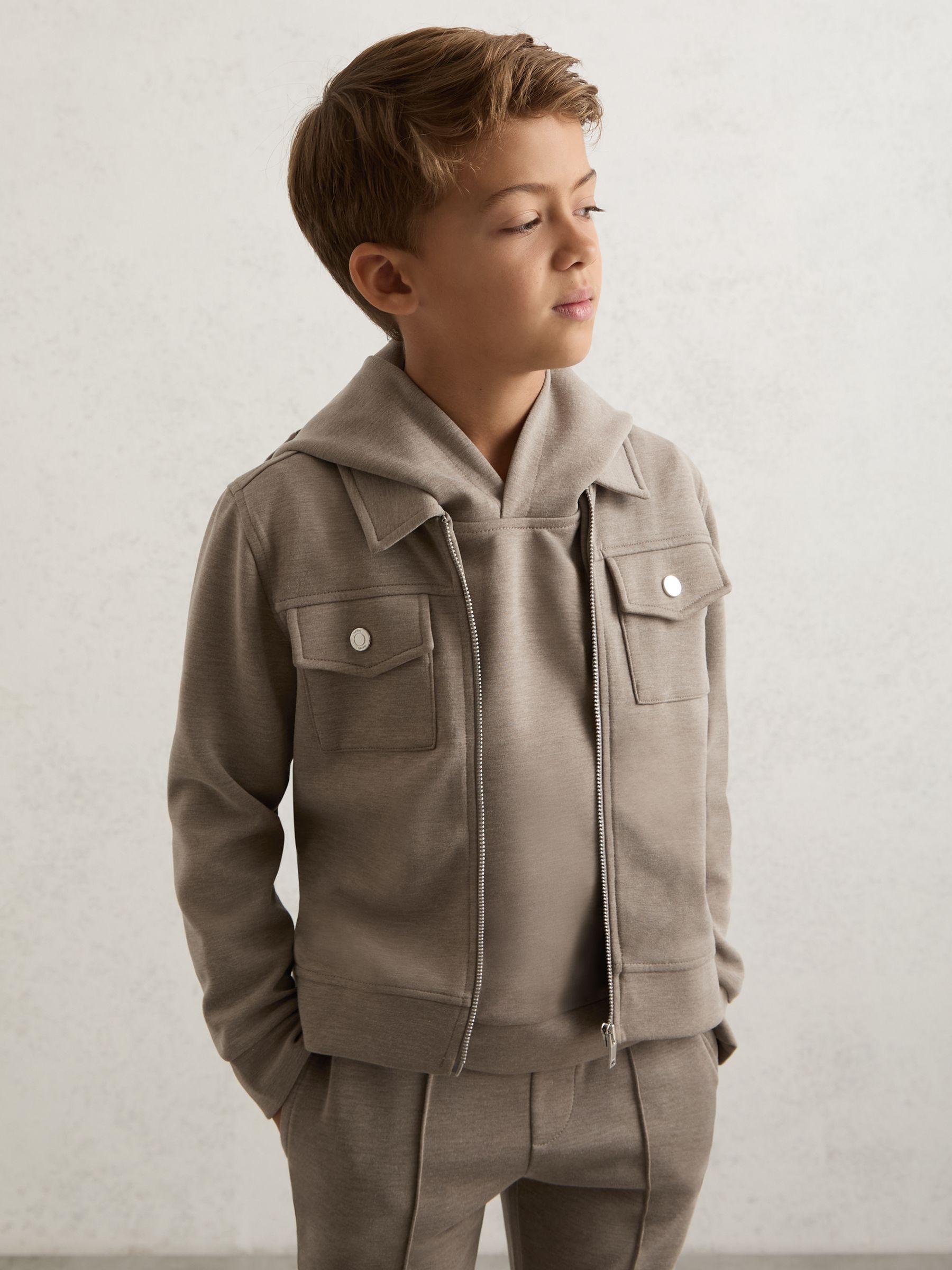 9-13 yrs Interlock Zip-Through Overshirt in Taupe Brown - Image 3 of 4