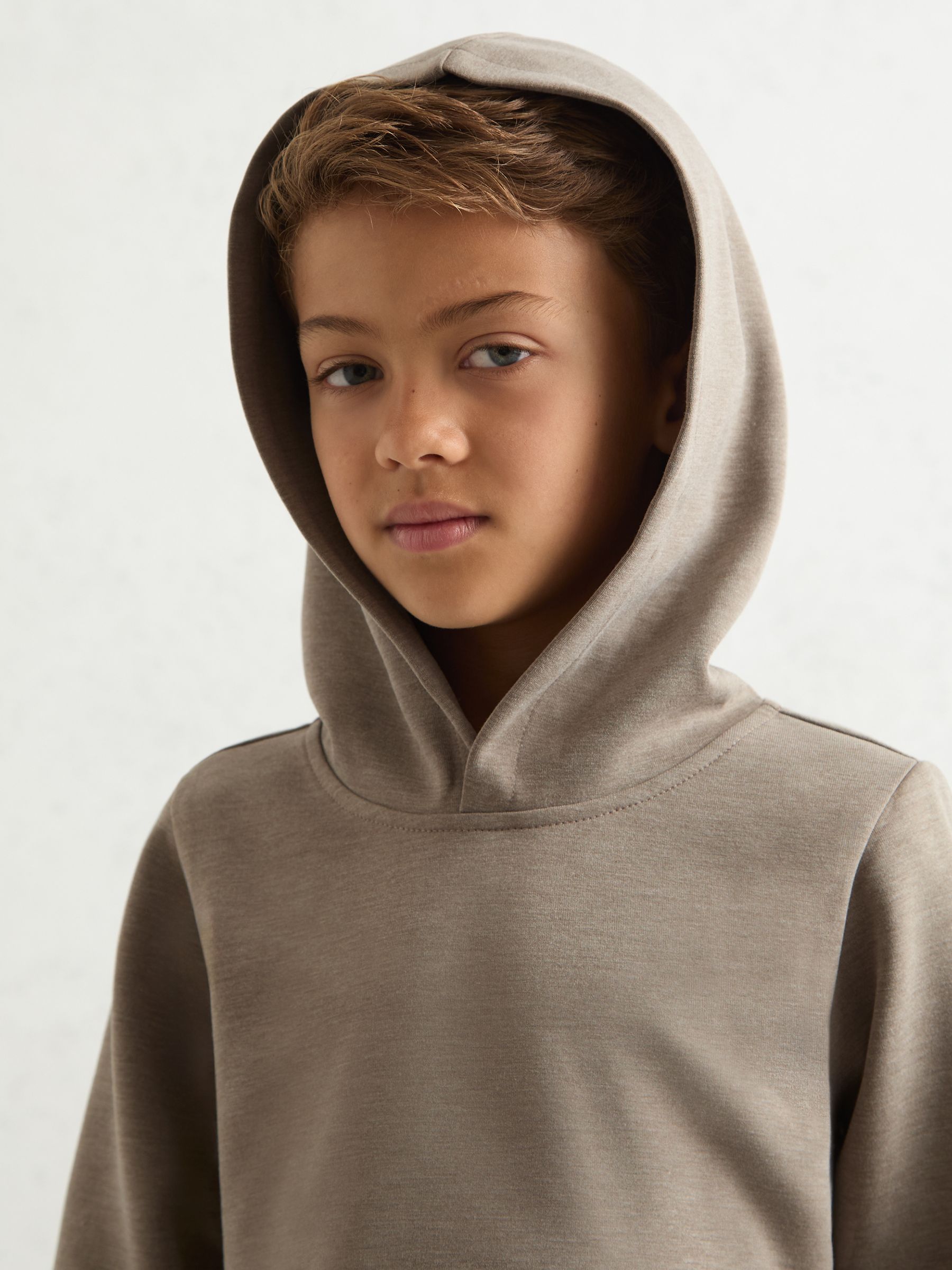 9-13 yrs Interlock Jersey Hoodie in Taupe Brown - Image 1 of 4 9-13 yrs Interlock Jersey Hoodie in Taupe Brown - Image 1 of 4