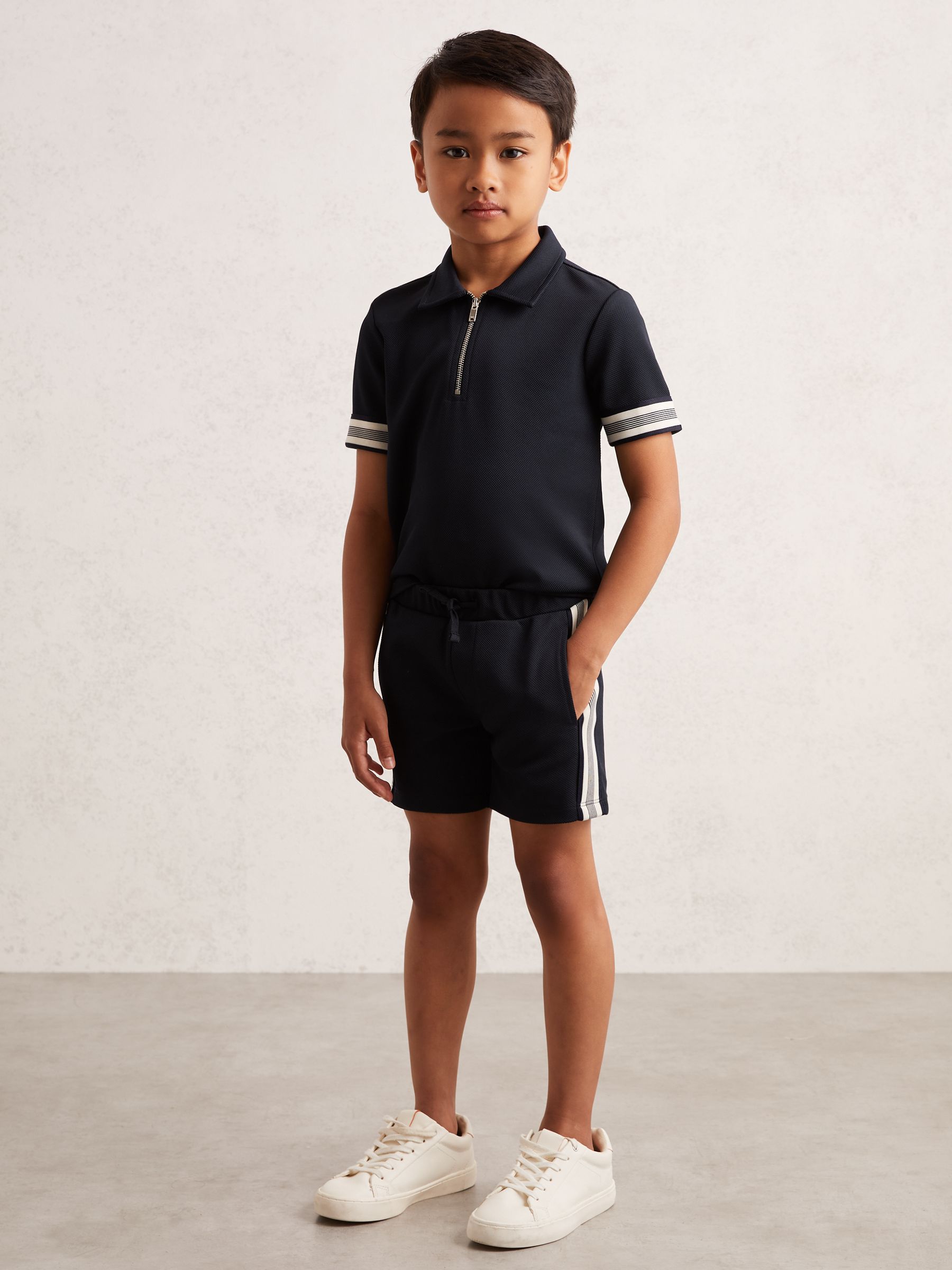 3-9 yrs Side Stripe Textured Shorts in Navy Blue - Image 1 of 4