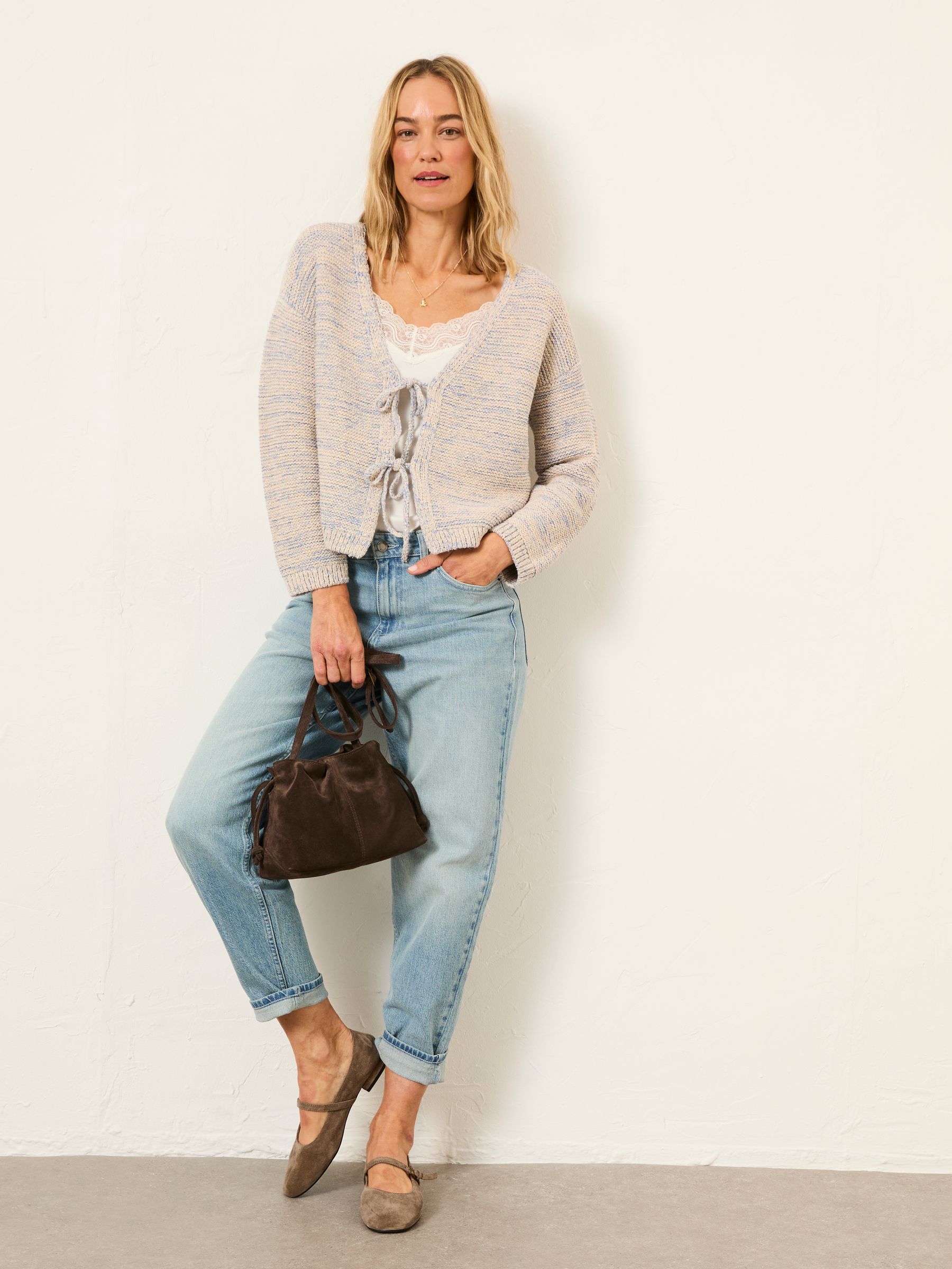 Tilly Blue Tie Front Knitted Cardigan - Image 4 of 5