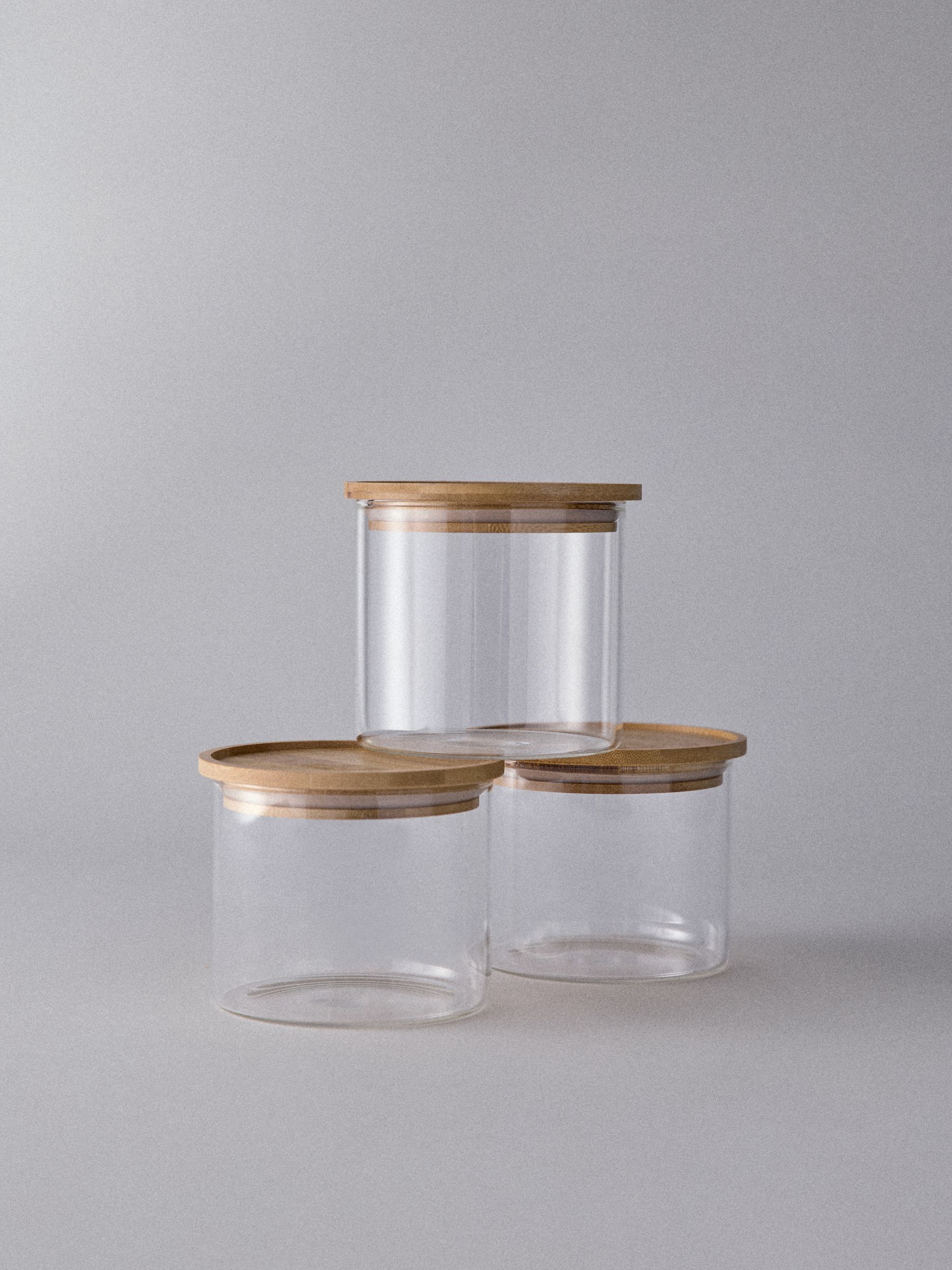3 Pack Glass Stacking Storage Jars Clear - Image 1 of 3 3 Pack Glass Stacking Storage Jars Clear - Image 1 of 3