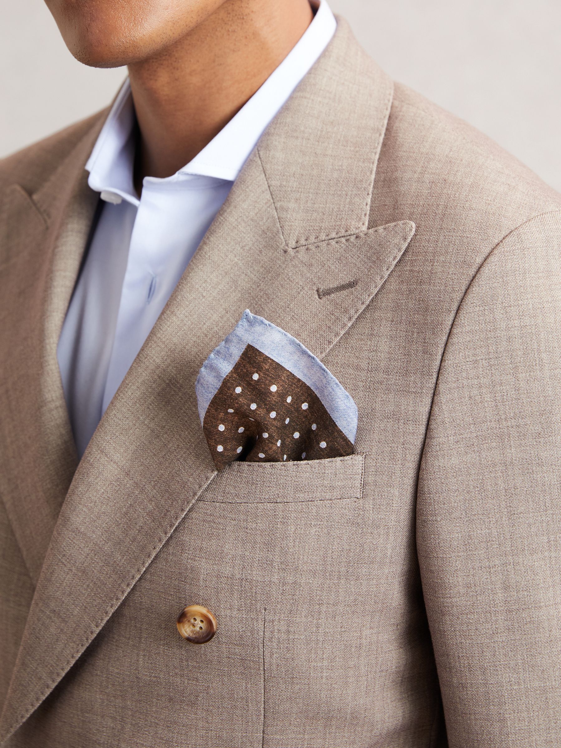 Wool-Cotton Polka-Dot Pocket Square in Chocolate Brown - Image 2 of 4