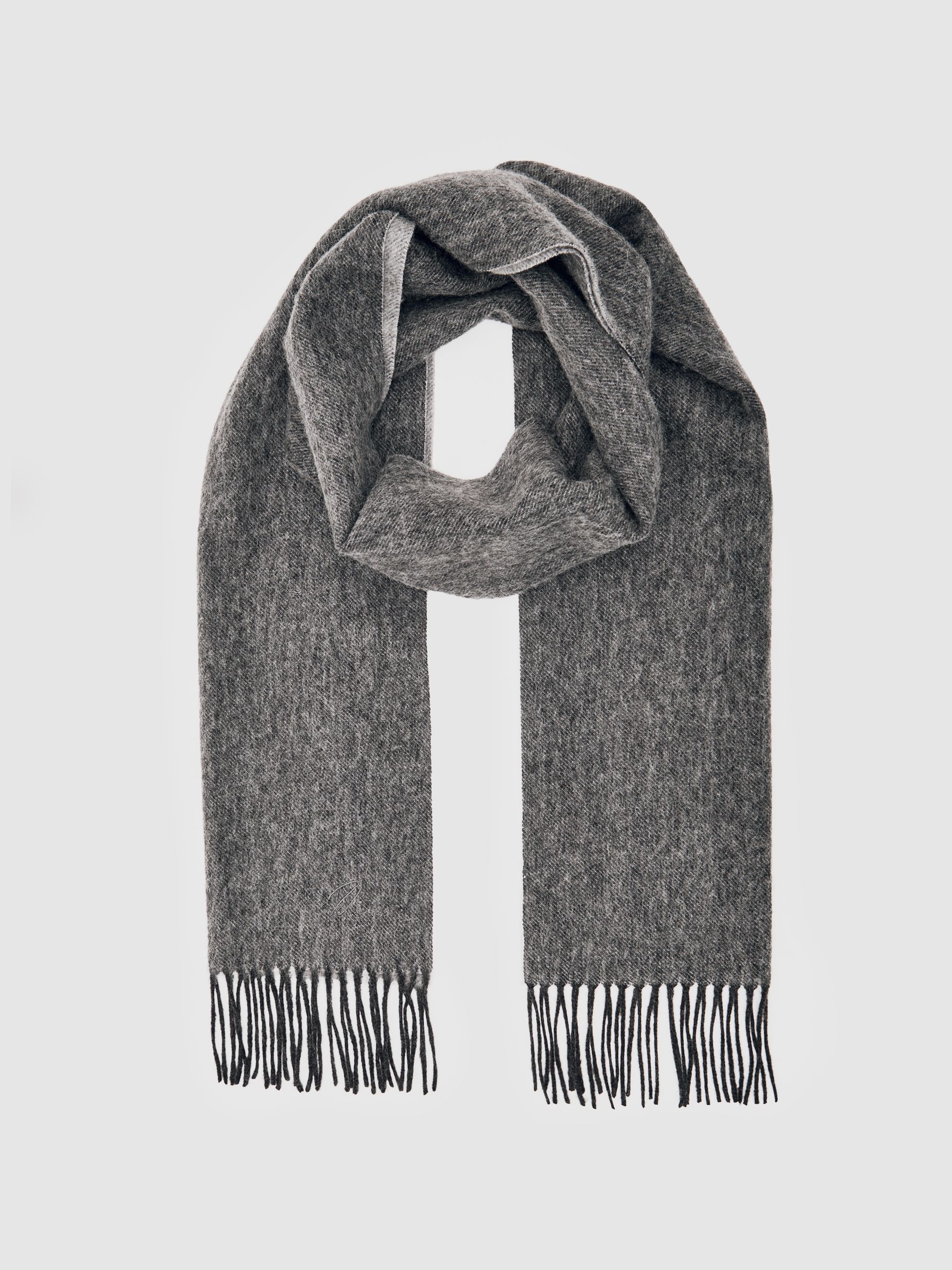 Wool-Cashmere Script-Logo Scarf in Mid Grey Melange/Light Grey - image 4
