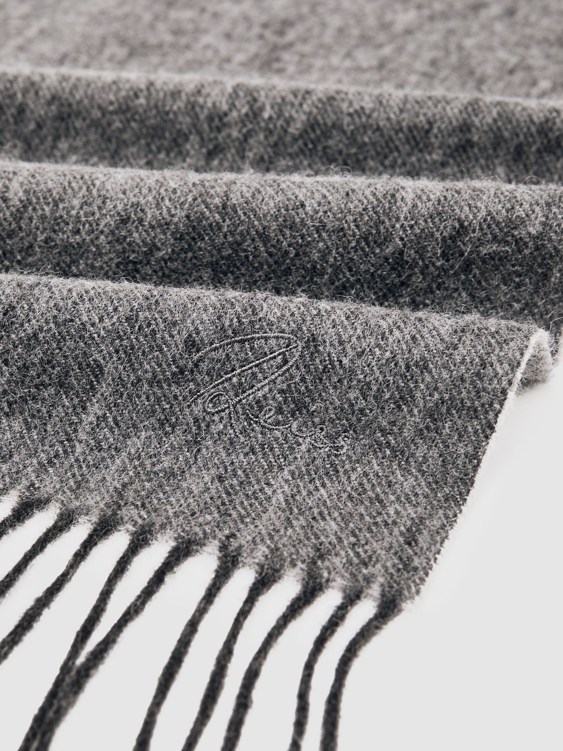 Wool-Cashmere Script-Logo Scarf in Mid Grey Melange/Light Grey - Image 4 of 5