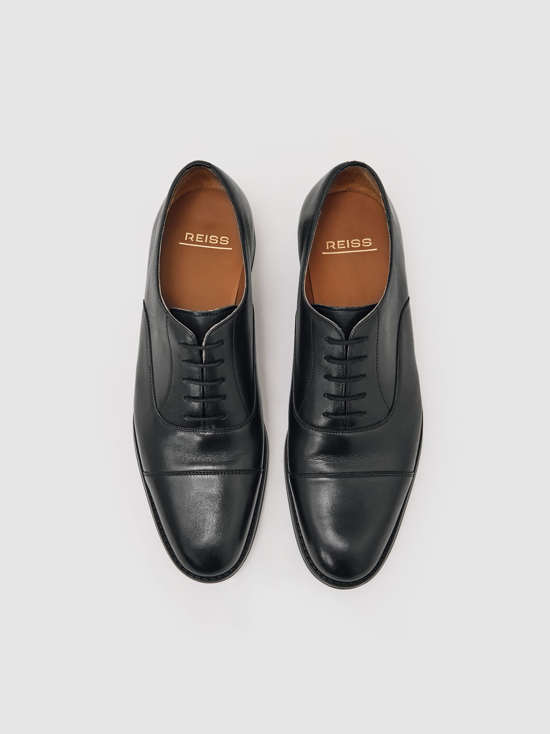 Leather Lace Up Oxford Shoes in Black - Image 3 of 5