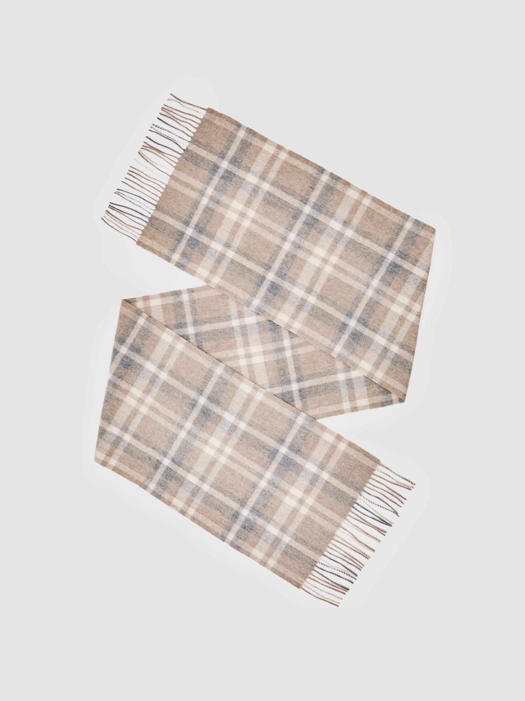 Wool-Cashmere Check Scarf in Oatmeal Multi - Image 1 of 5