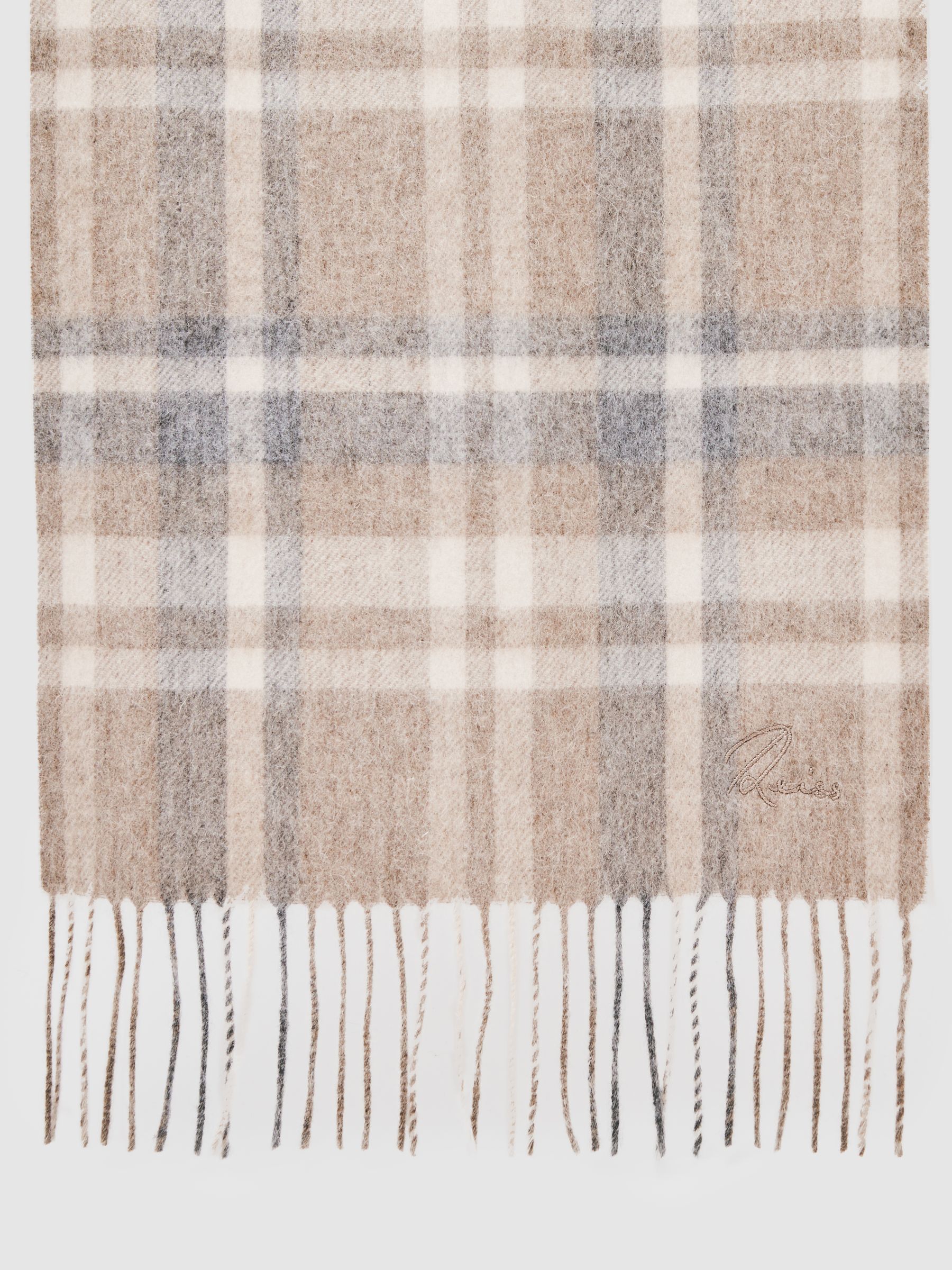 Wool-Cashmere Check Scarf in Oatmeal Multi - Image 4 of 5