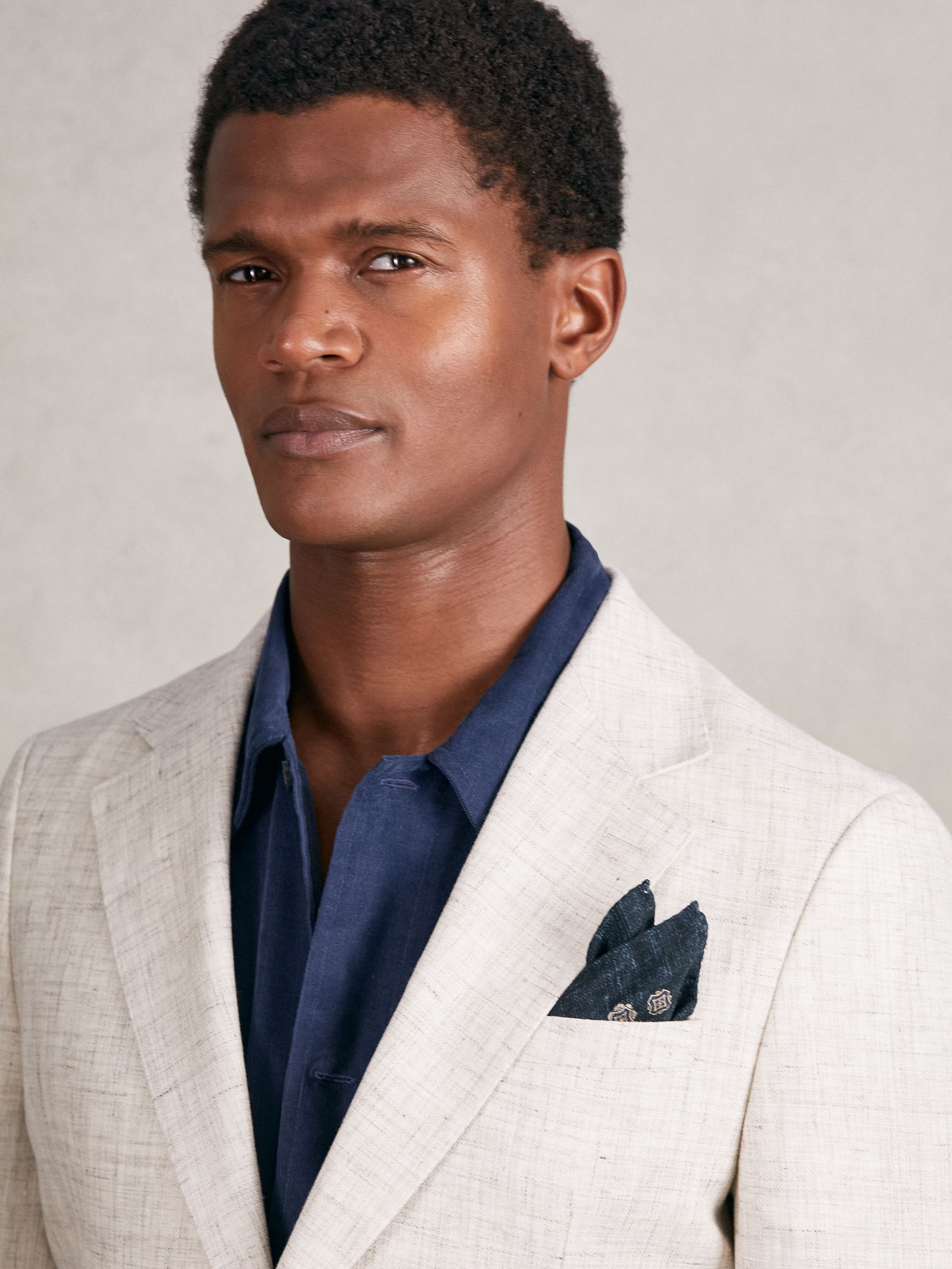 Silk Medallion Print Pocket Square in Indigo Melange - Image 2 of 4