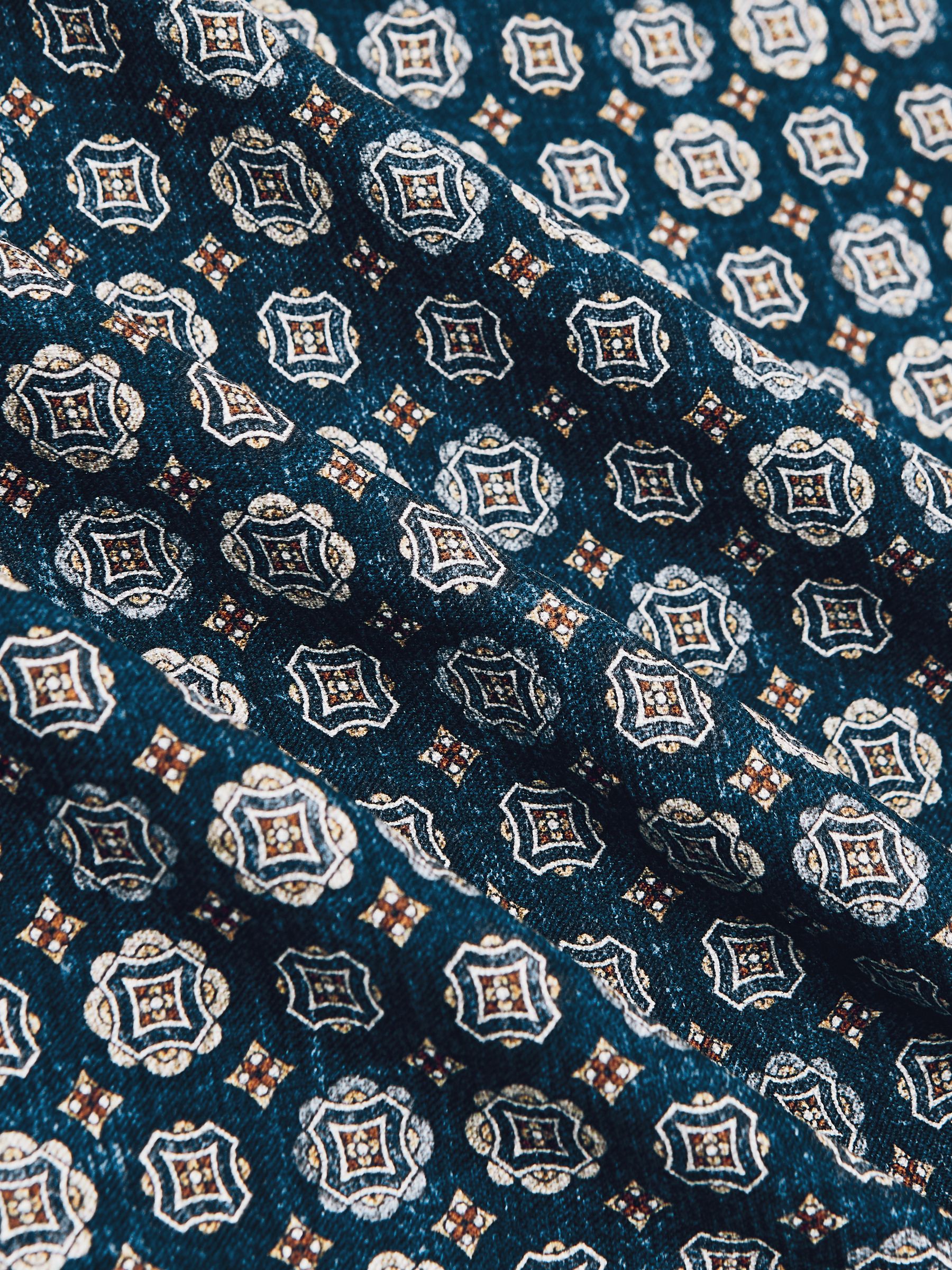 Silk Medallion Print Pocket Square in Indigo Melange - Image 4 of 4