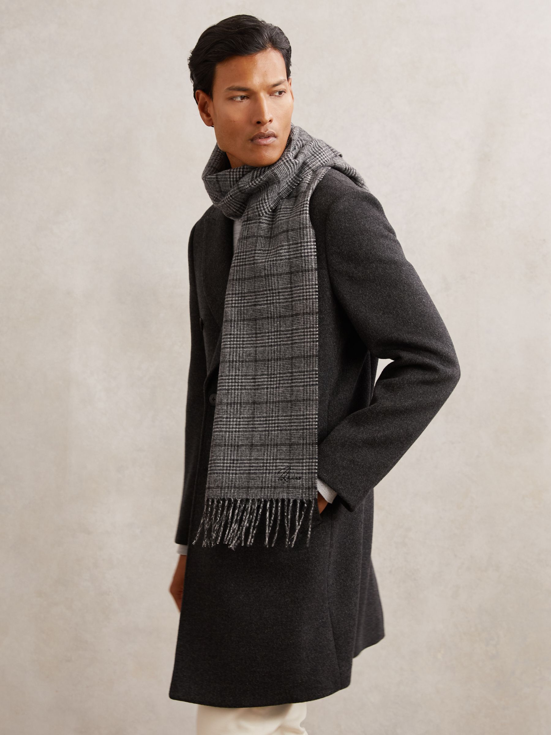 Wool-Cashmere Check Scarf in Charcoal Grey - Image 2 of 6