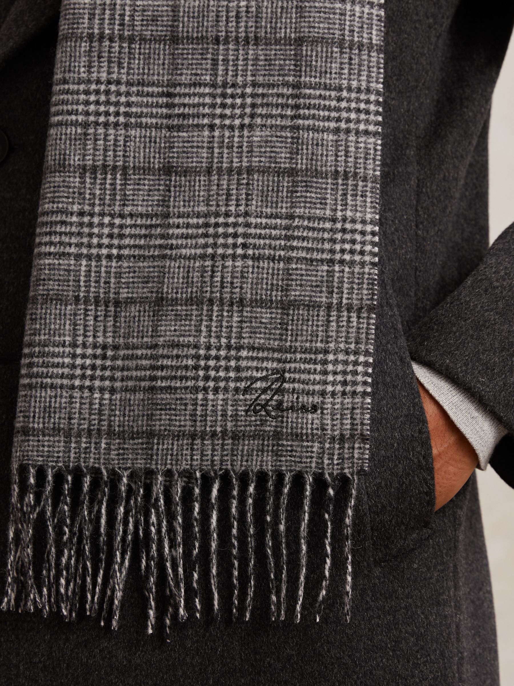 Wool-Cashmere Check Scarf in Charcoal Grey - Image 6 of 6