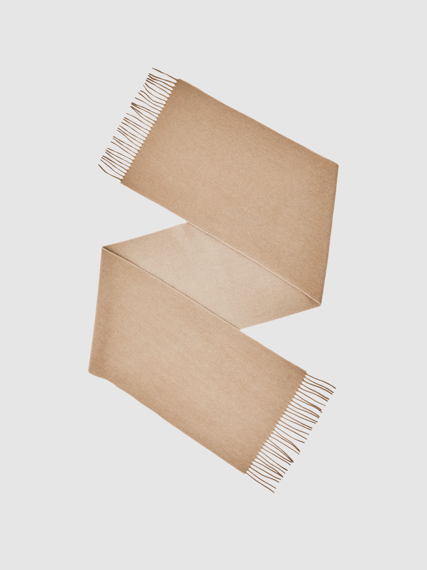 Wool-Cashmere Script-Logo Scarf in Camel - Image 1 of 4 Wool-Cashmere Script-Logo Scarf in Camel - Image 1 of 4