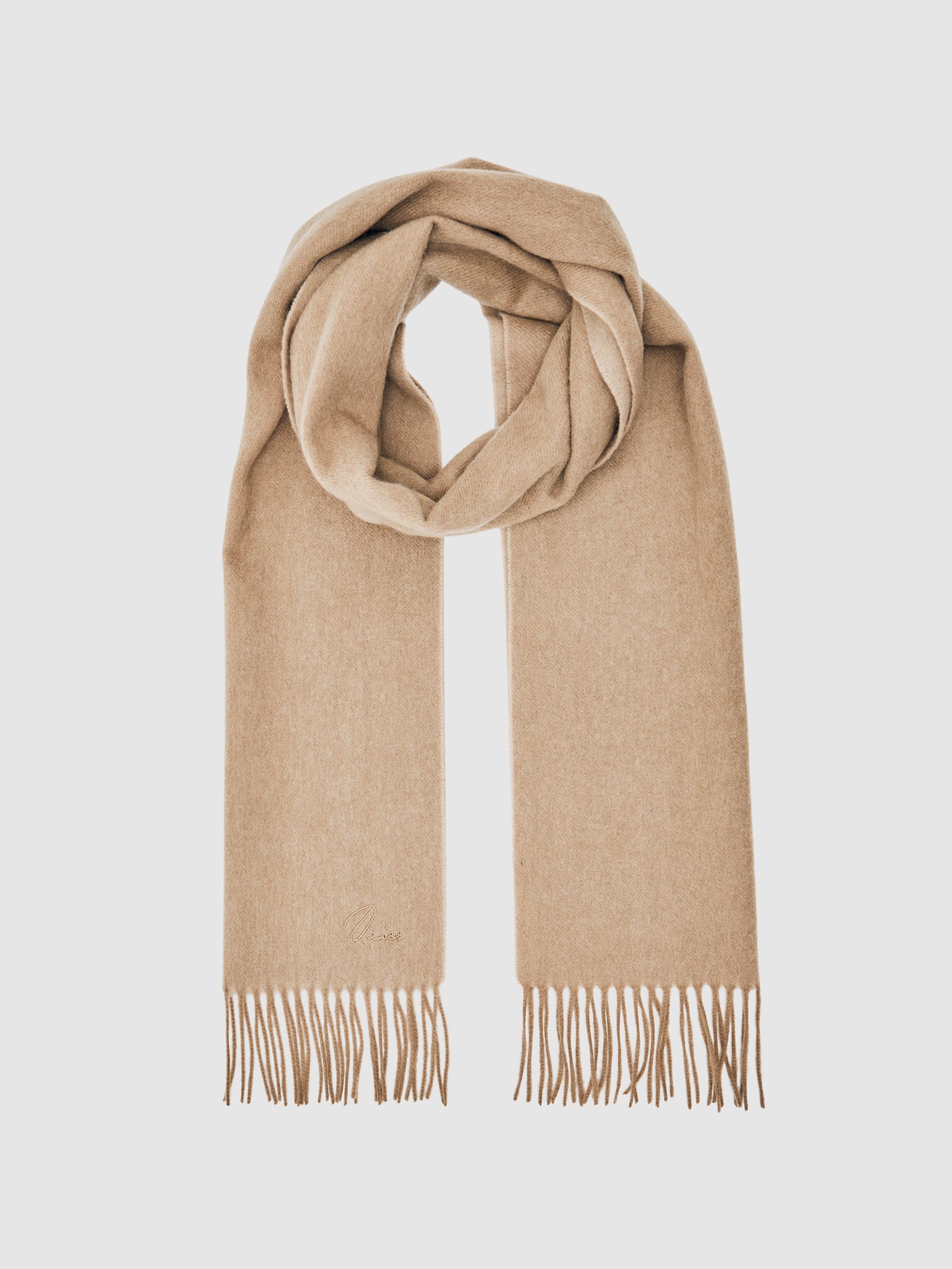 Wool-Cashmere Script-Logo Scarf in Camel - Image 2 of 4