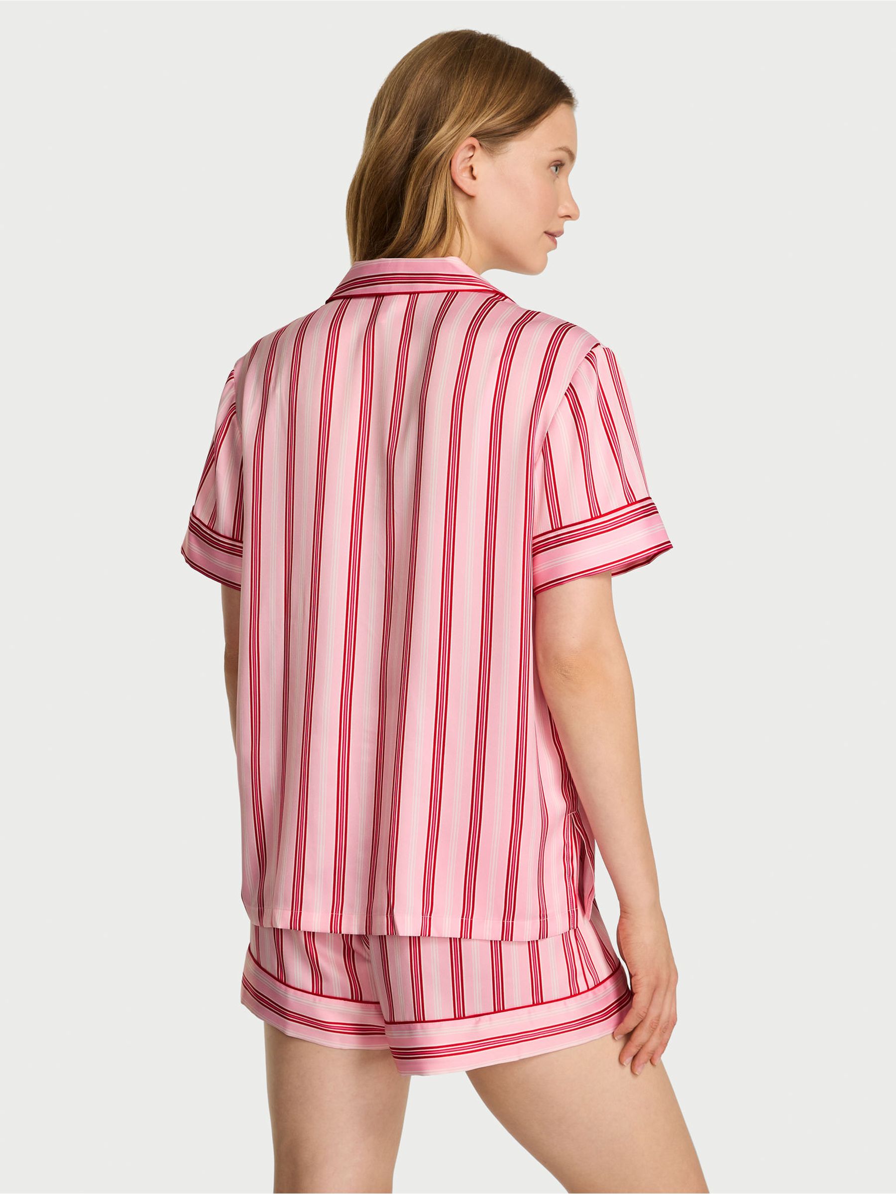 Red Festive Stripe Satin Short Pyjamas Set - Image 2 of 2