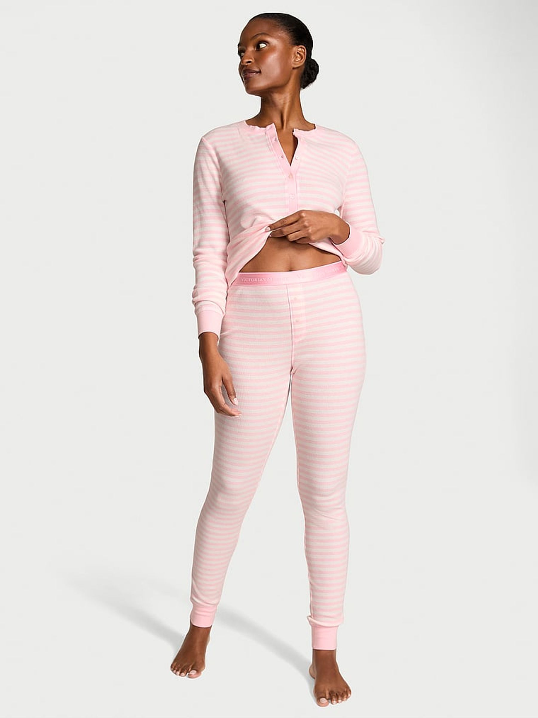 Pretty Blossom Pink Stripe Thermal Long Pyjamas Set - Image 1 of 2