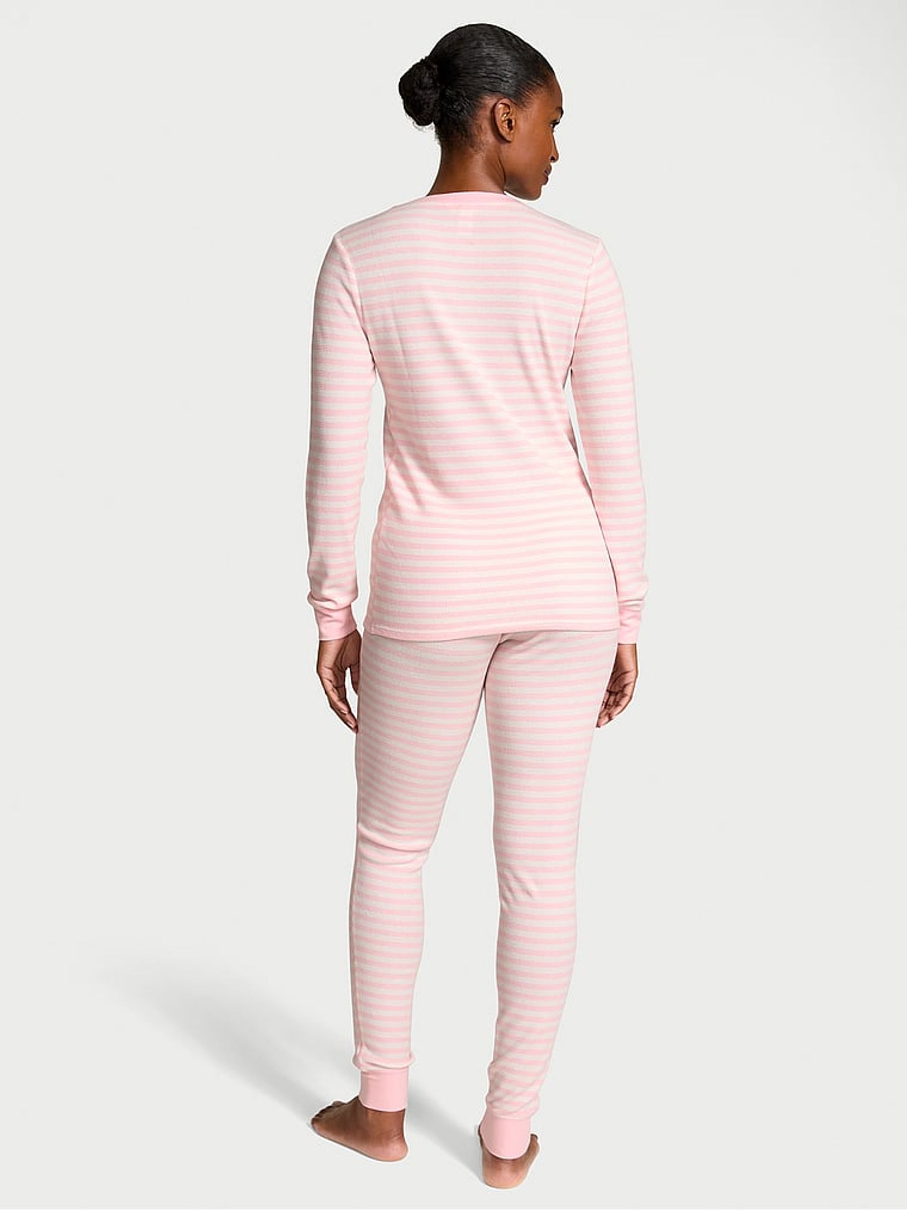 Pretty Blossom Pink Stripe Thermal Long Pyjamas Set - Image 2 of 2