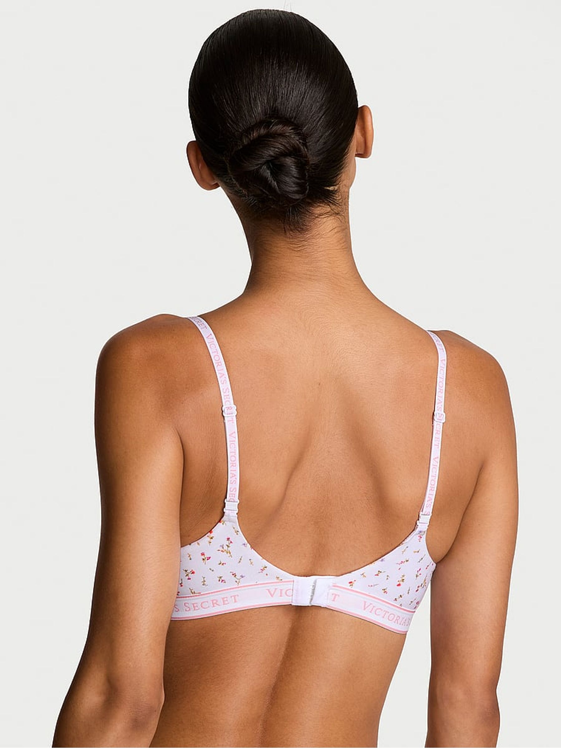 White Ditsy Lightly Lined Non Wired Cotton Logo Bra - Image 2 of 3