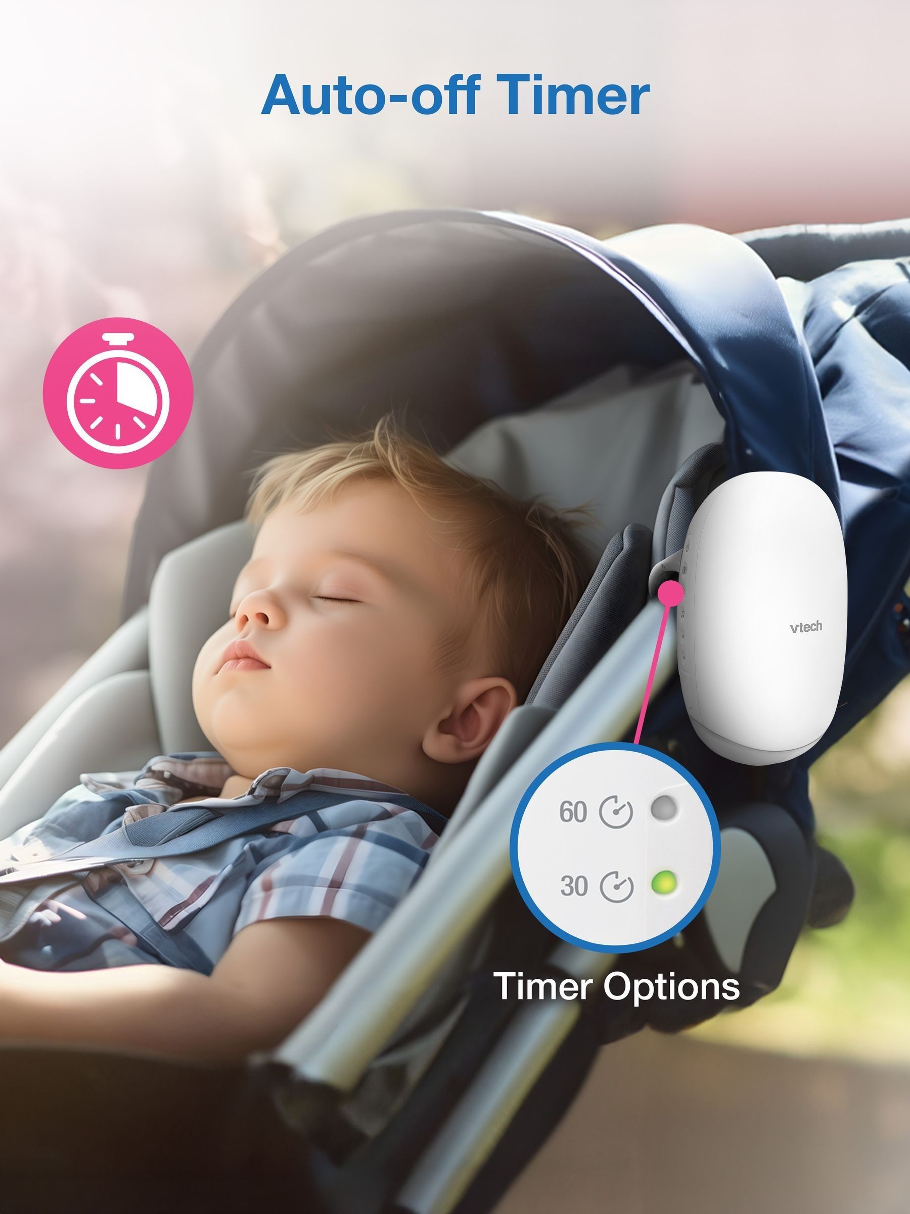 V-Tech White V-Hush Rocker Sound & Motion Stroller Soother - Image 3 of 8