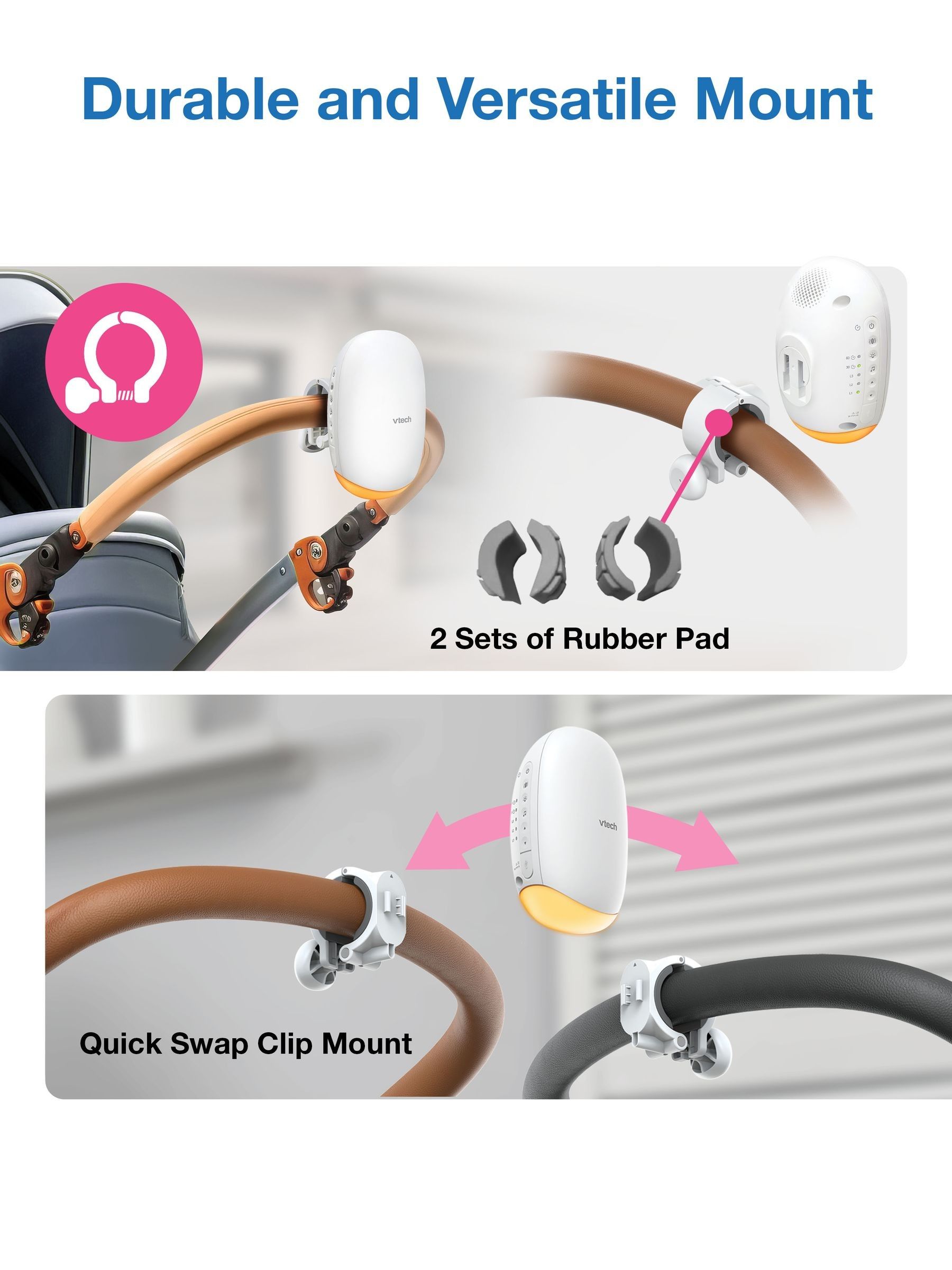 V-Tech White V-Hush Rocker Sound & Motion Stroller Soother - Image 6 of 8