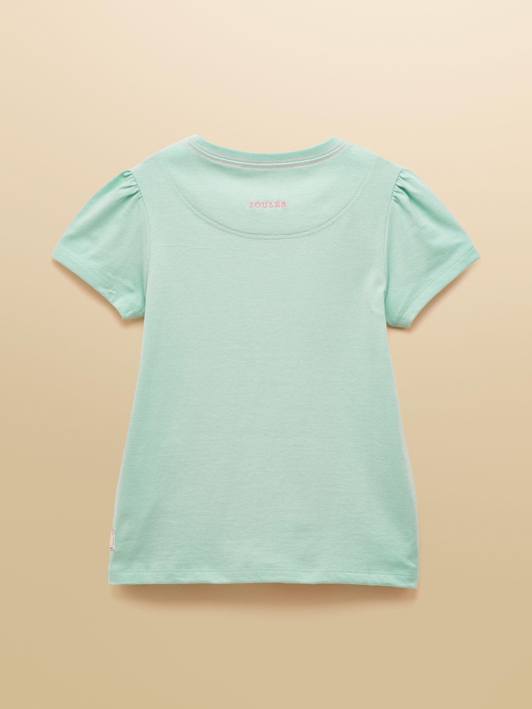 Girls' Astra Aqua Blue Applique Cotton T-Shirt - Image 2 of 4