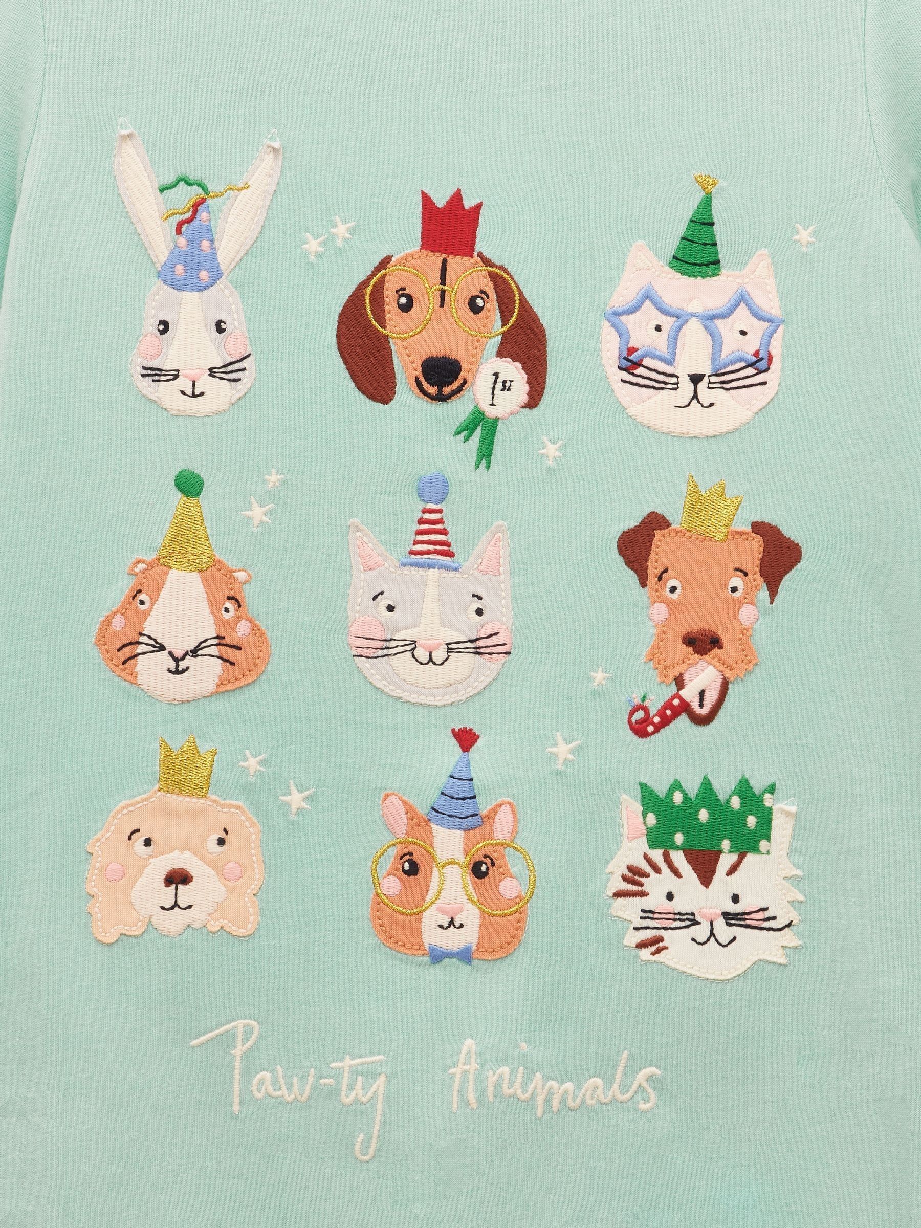 Girls' Astra Aqua Blue Applique Cotton T-Shirt - Image 3 of 4