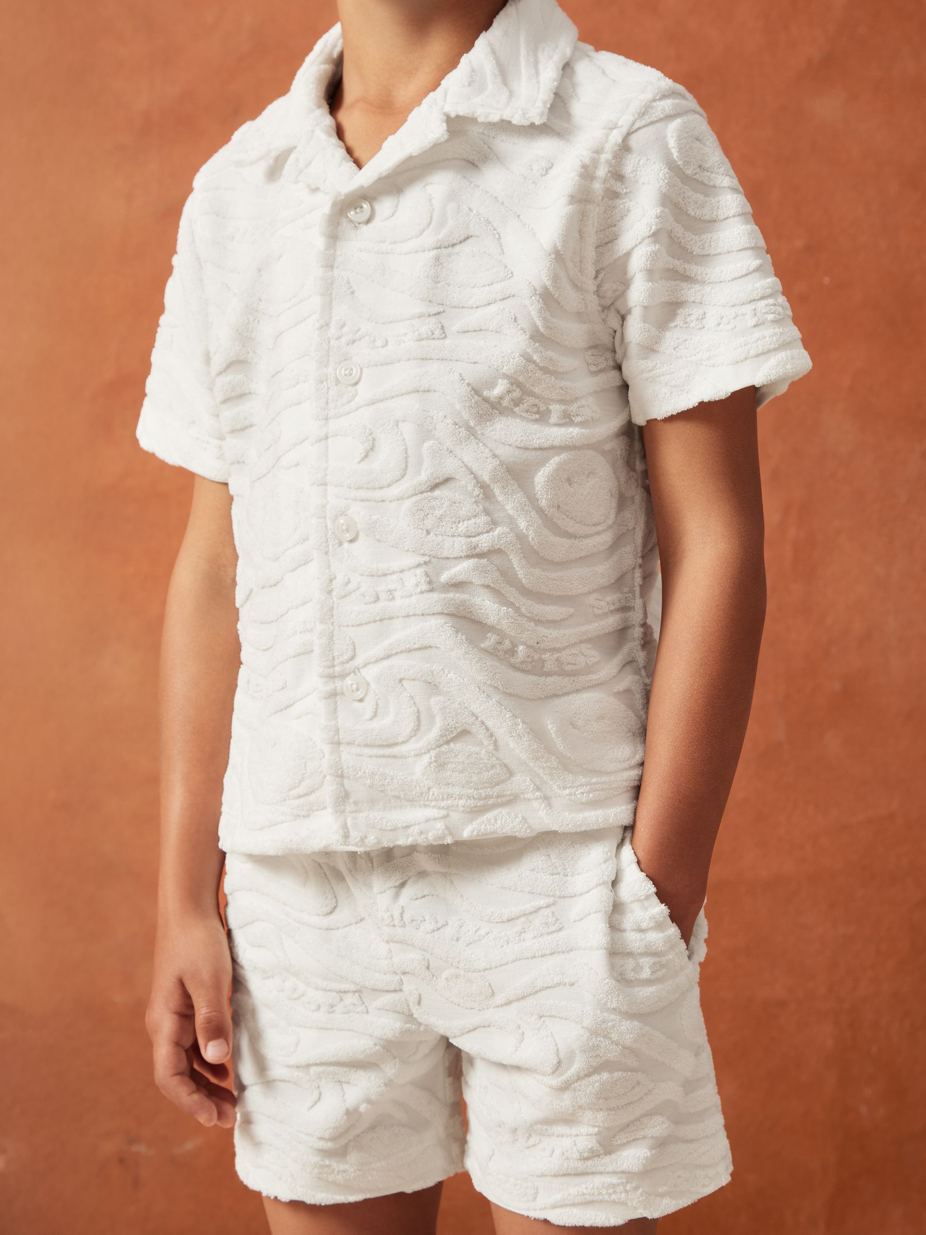 9-13 yrs SmileyWorld | Reiss Wave Texture Shirt in White - Image 1 of 4