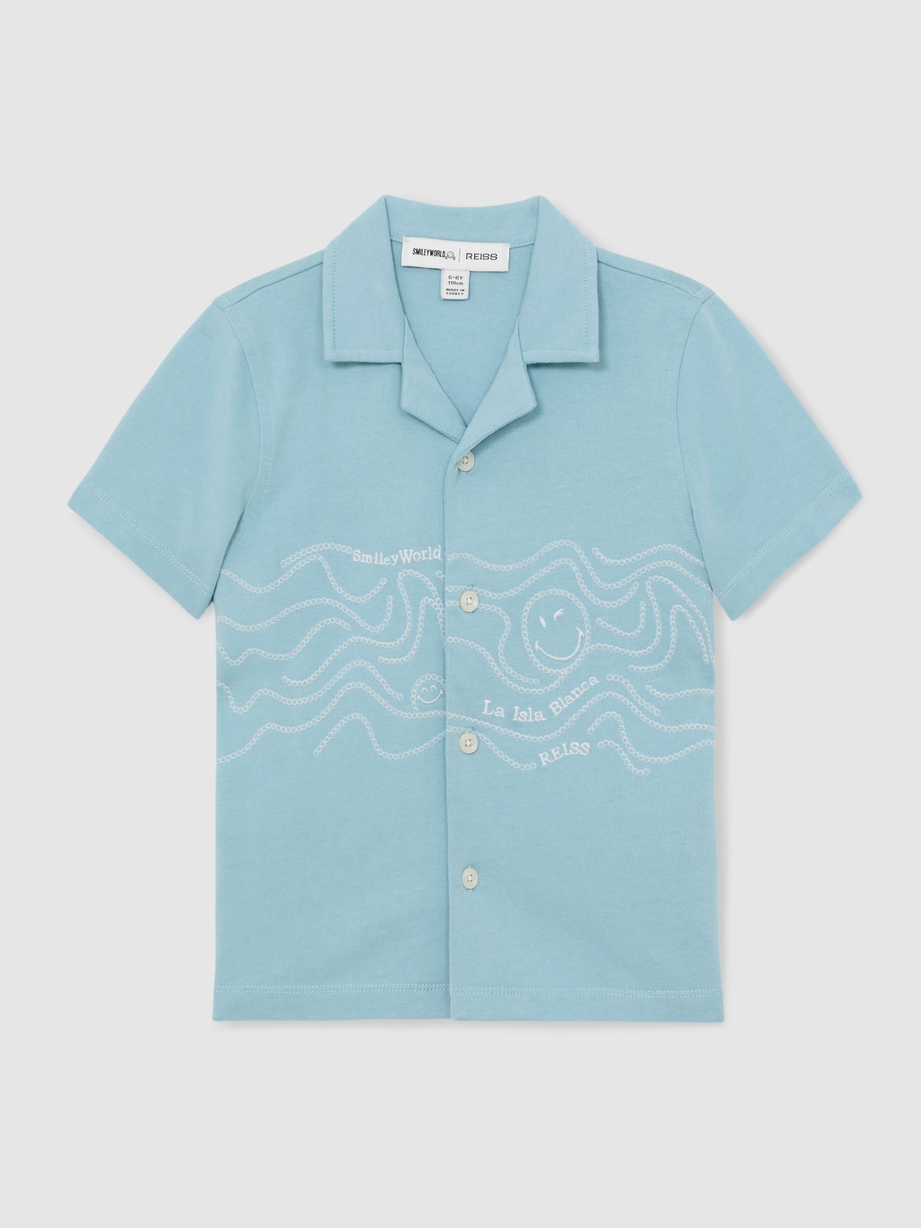 3-9 yrs SmileyWorld | Reiss Embroidered Shirt in Sky Blue - Image 2 of 5