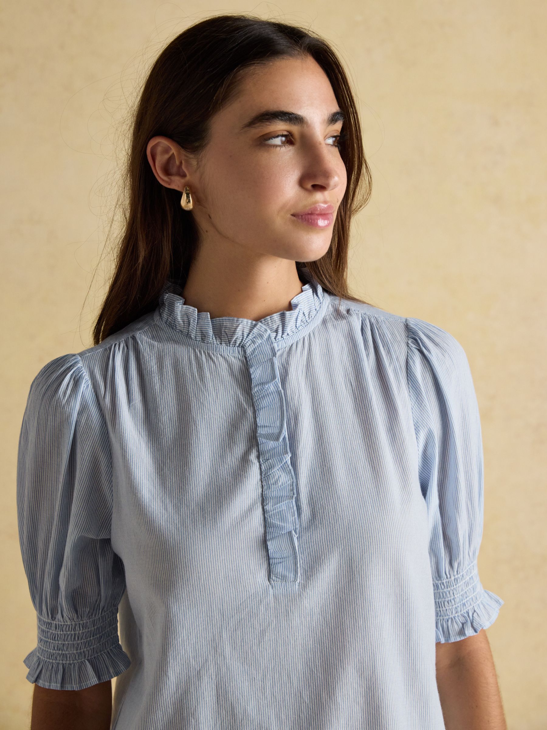 Melanie Blue Short Sleeved Blouse with Frill Button Fastening - Image 3 of 5