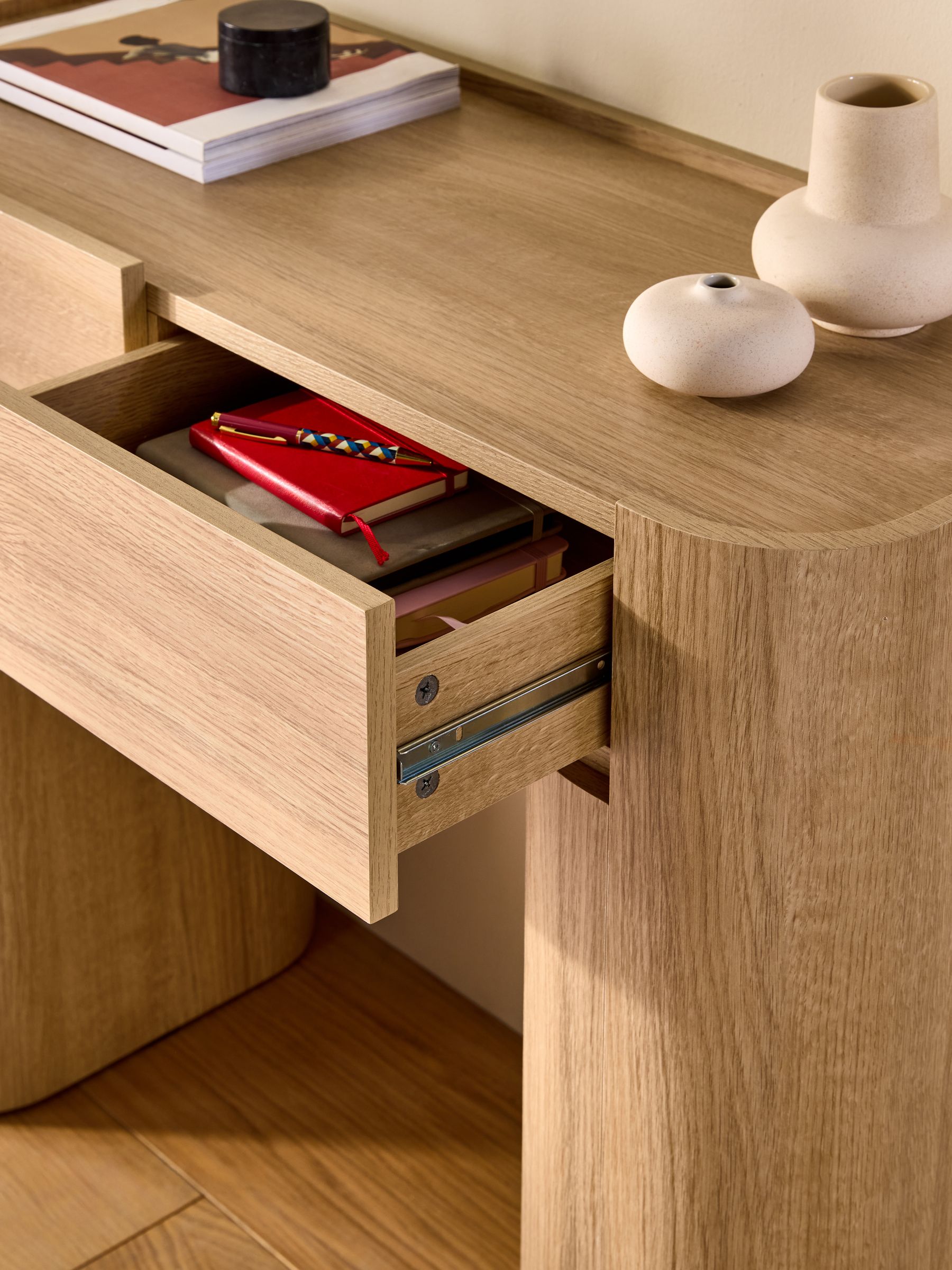 Kain 2 Drawer Console Dressing Table in Light Oak Effect - Image 3 of 7