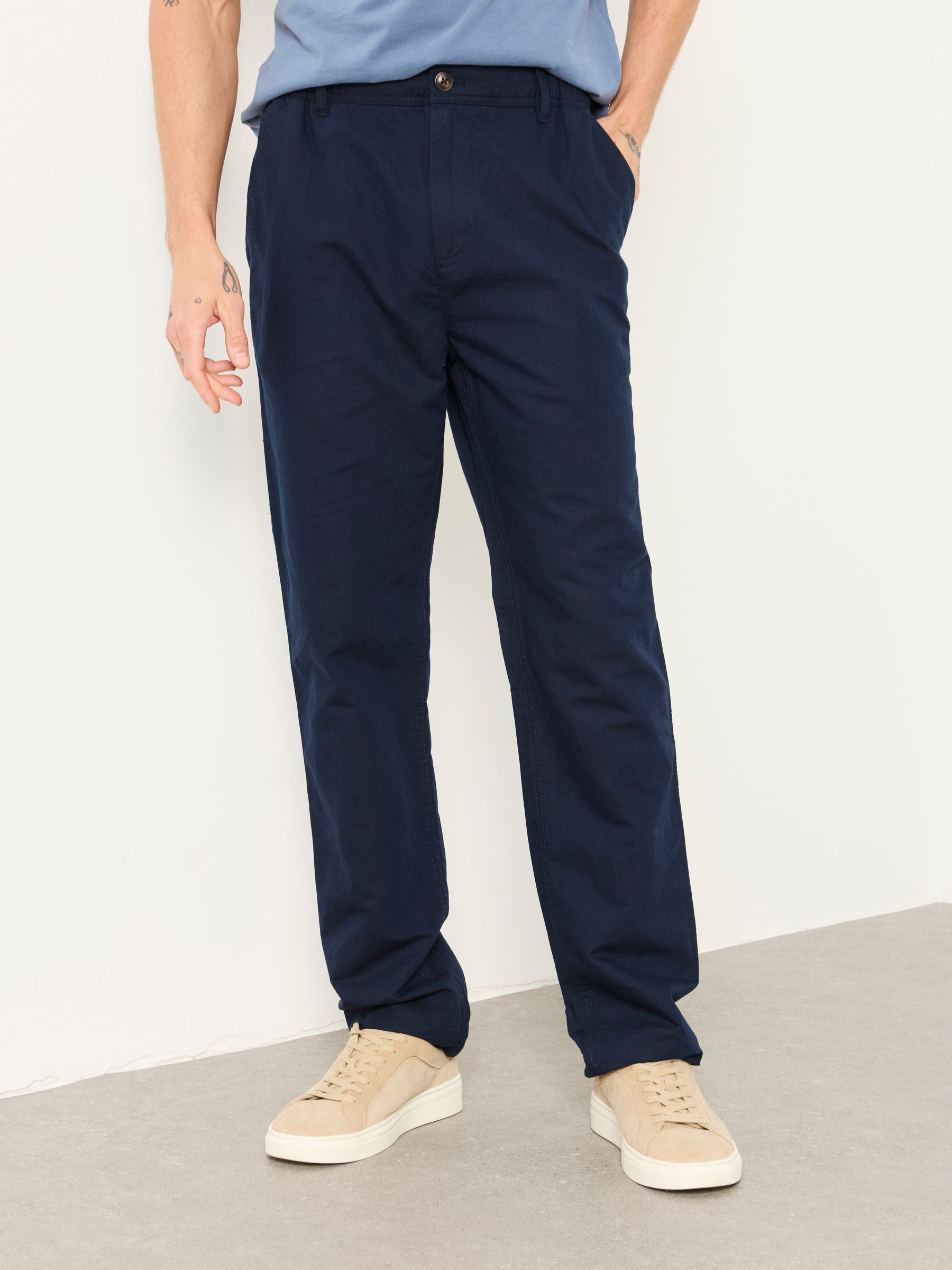 Hayle Navy Linen Cotton Trousers - Image 1 of 6