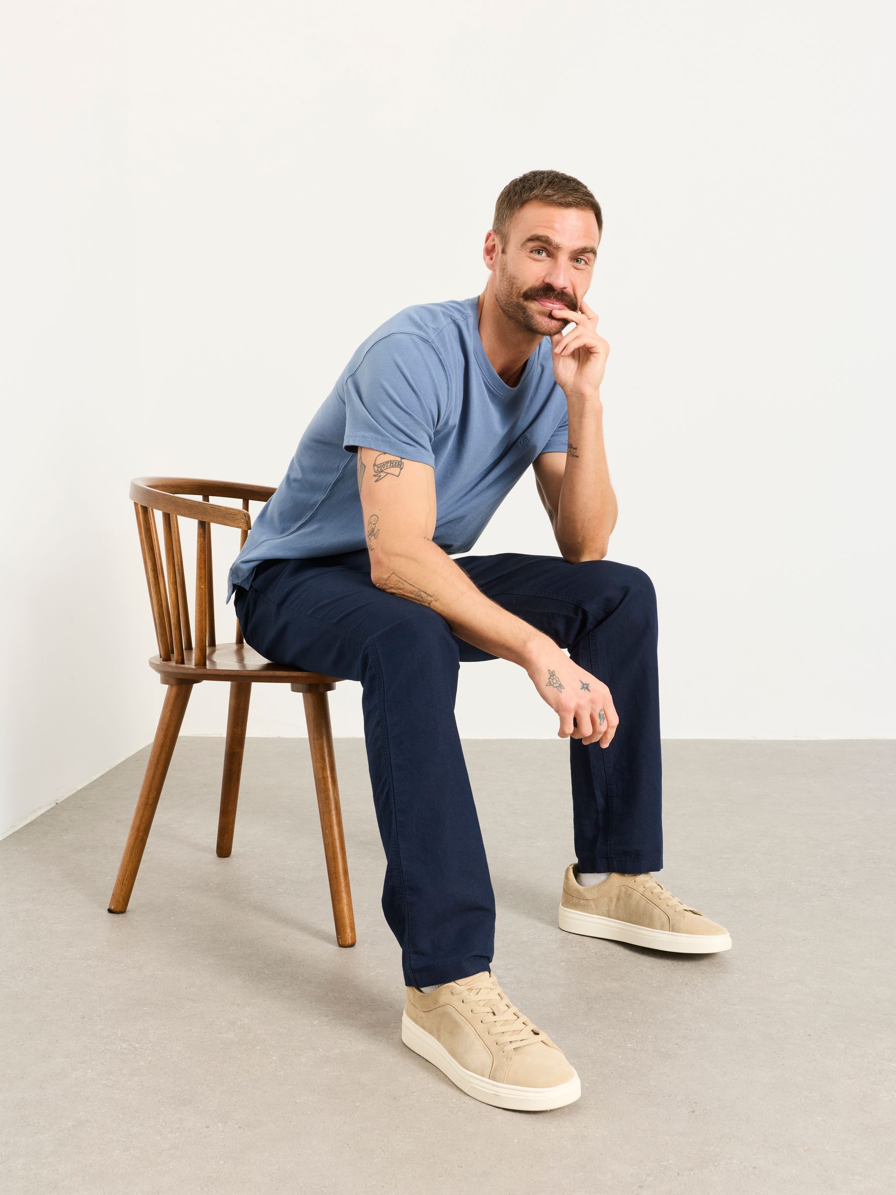 Hayle Navy Linen Cotton Trousers - Image 4 of 6