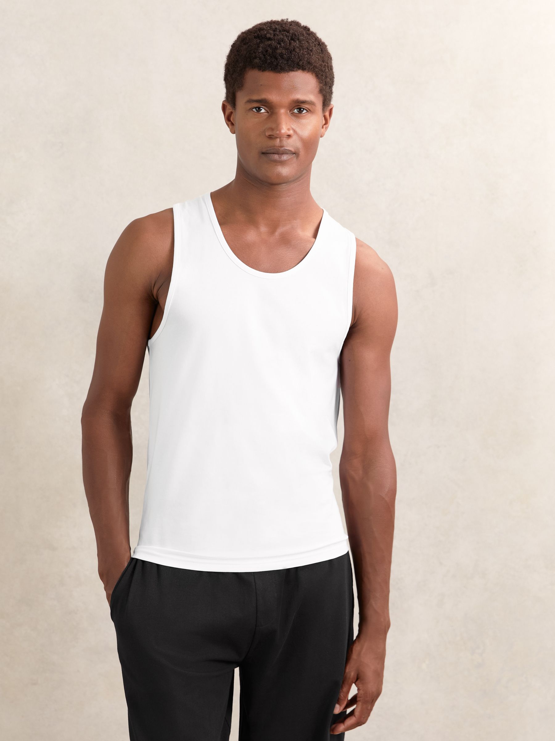 2 Pack Stretch-Cotton Loungewear Vests in White/Black - Image 2 of 7