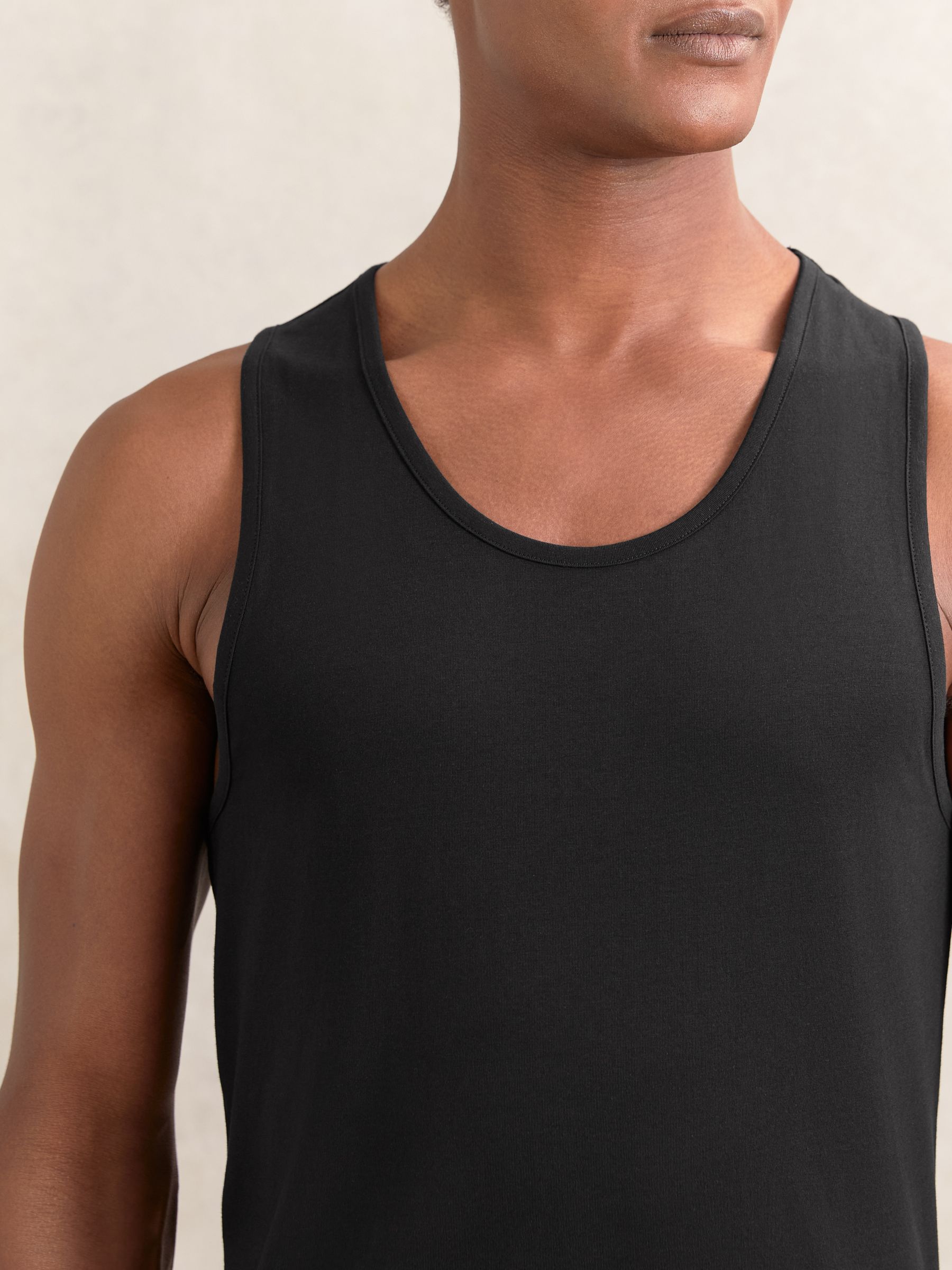 2 Pack Stretch-Cotton Loungewear Vests in White/Black - Image 4 of 7