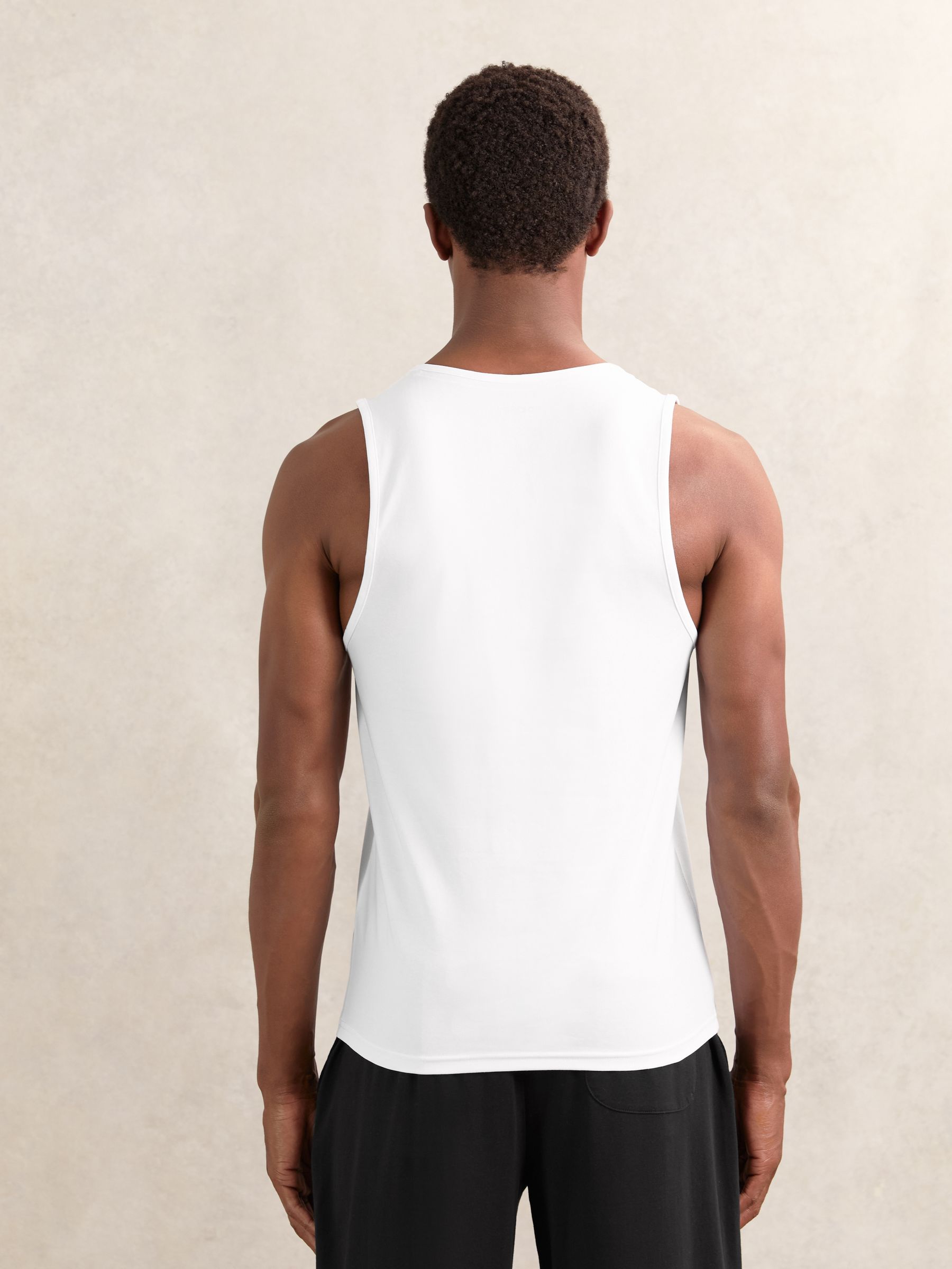 2 Pack Stretch-Cotton Loungewear Vests in White/Black - Image 5 of 7