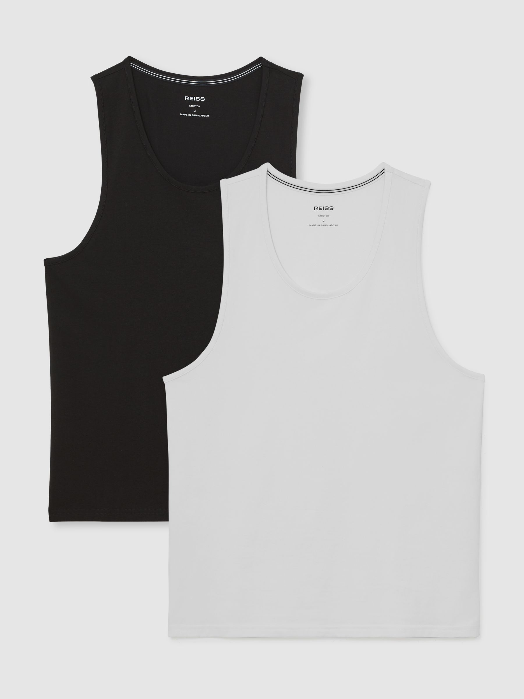 2 Pack Stretch-Cotton Loungewear Vests in White/Black - Image 7 of 7